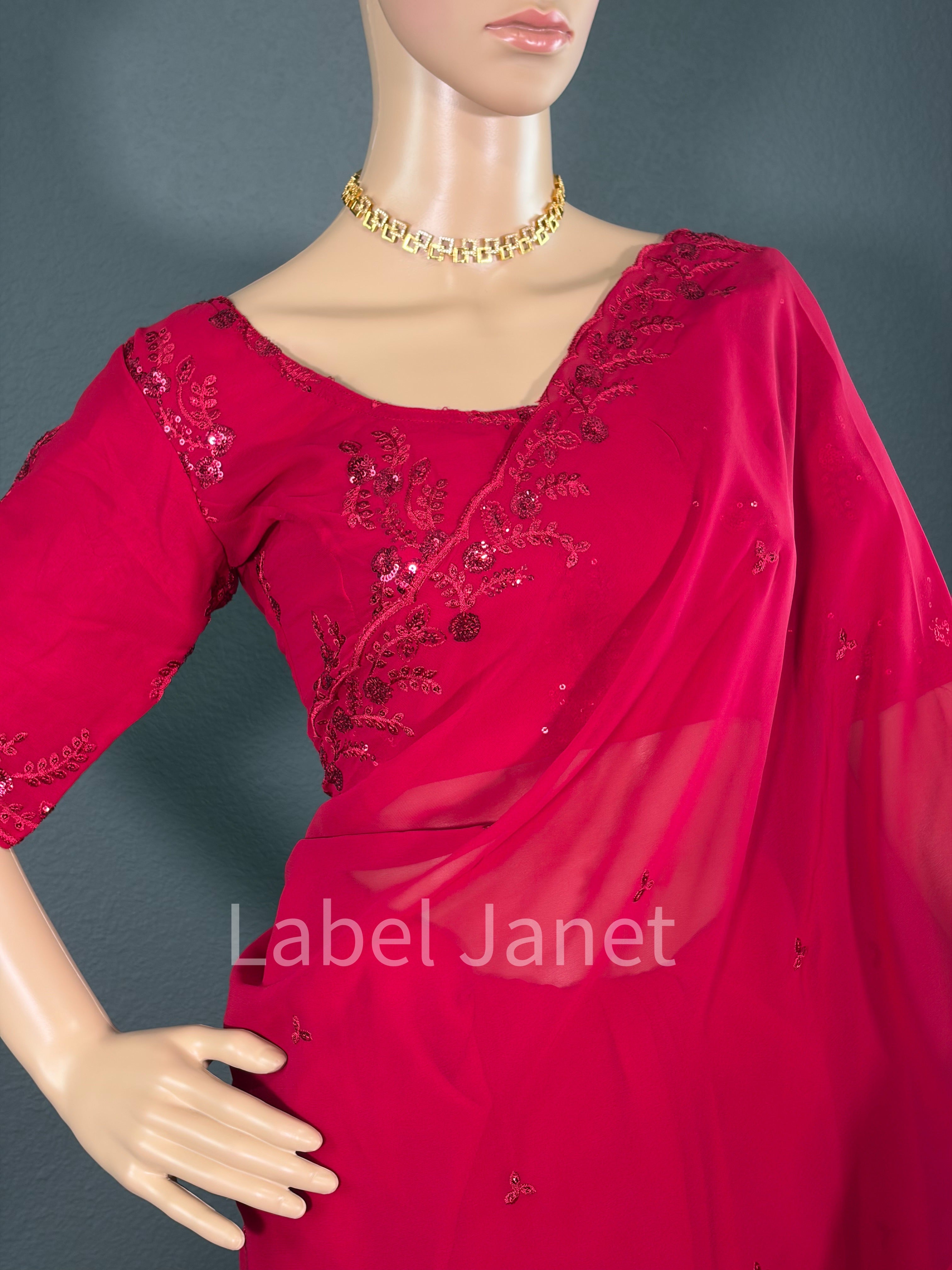 Empress Crimpson Saree - Party wear Dhuppatta Saree with blouse