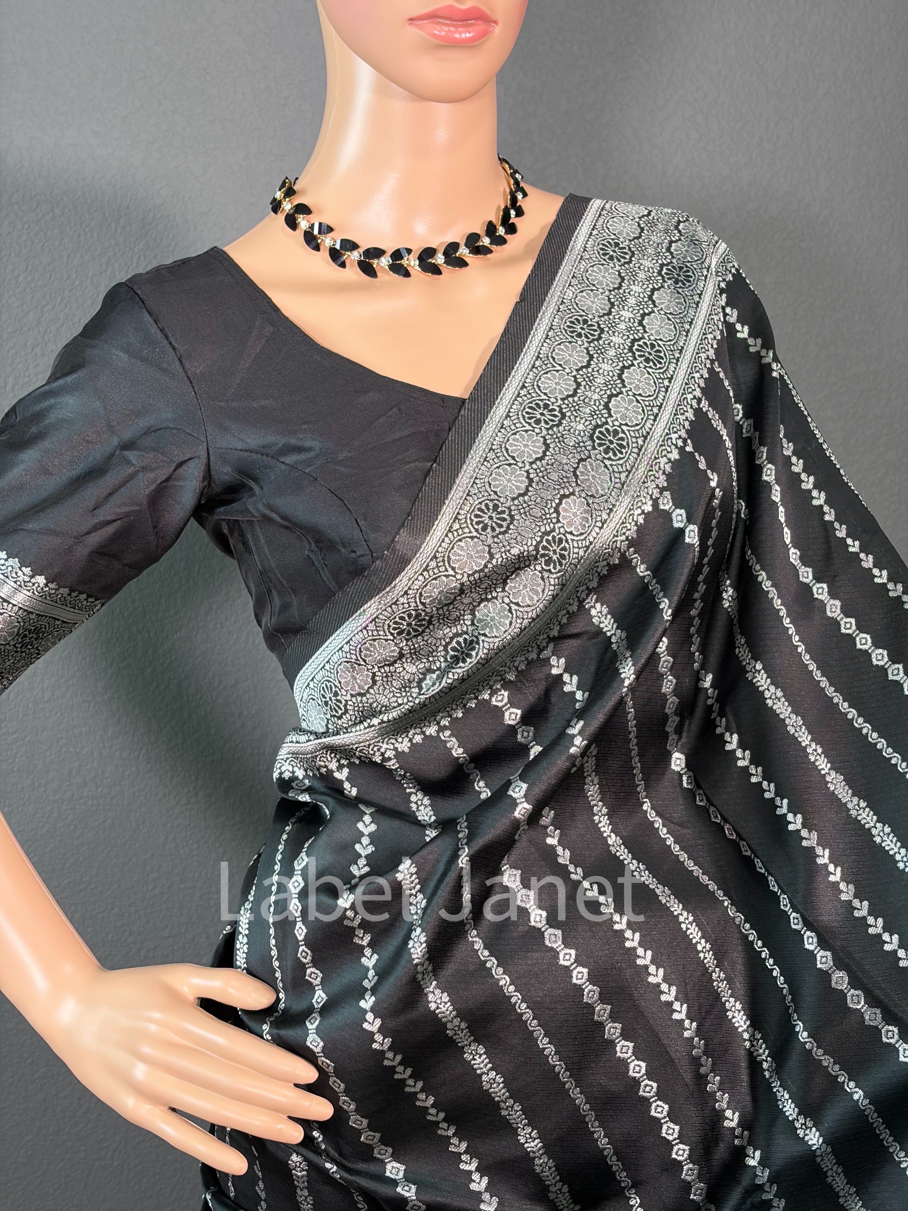 Black Magic Wave - Black Banarasi Saree