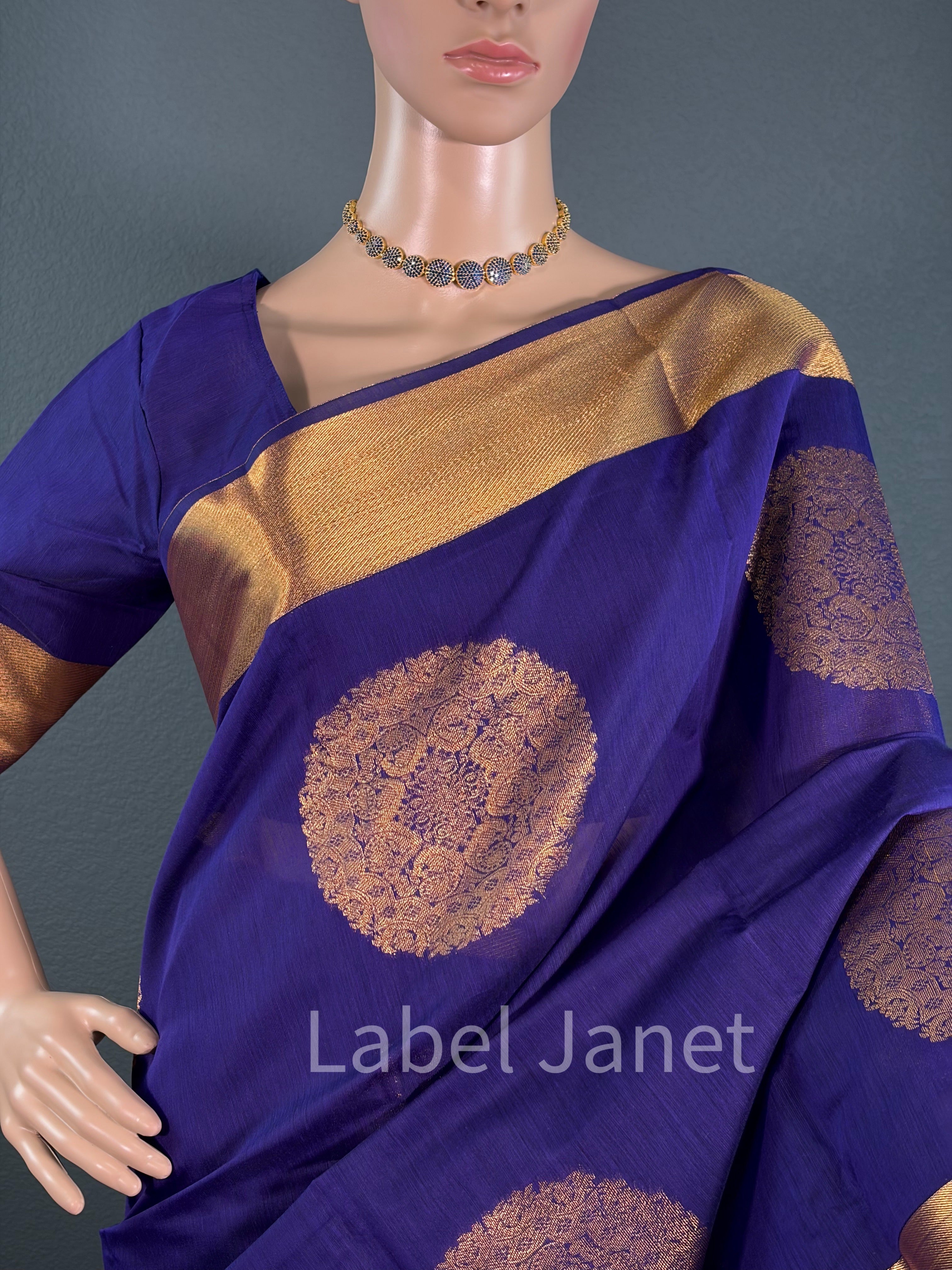 Blue Soft Cotton Silk Saree with Stitched Blouse (36" - 42")