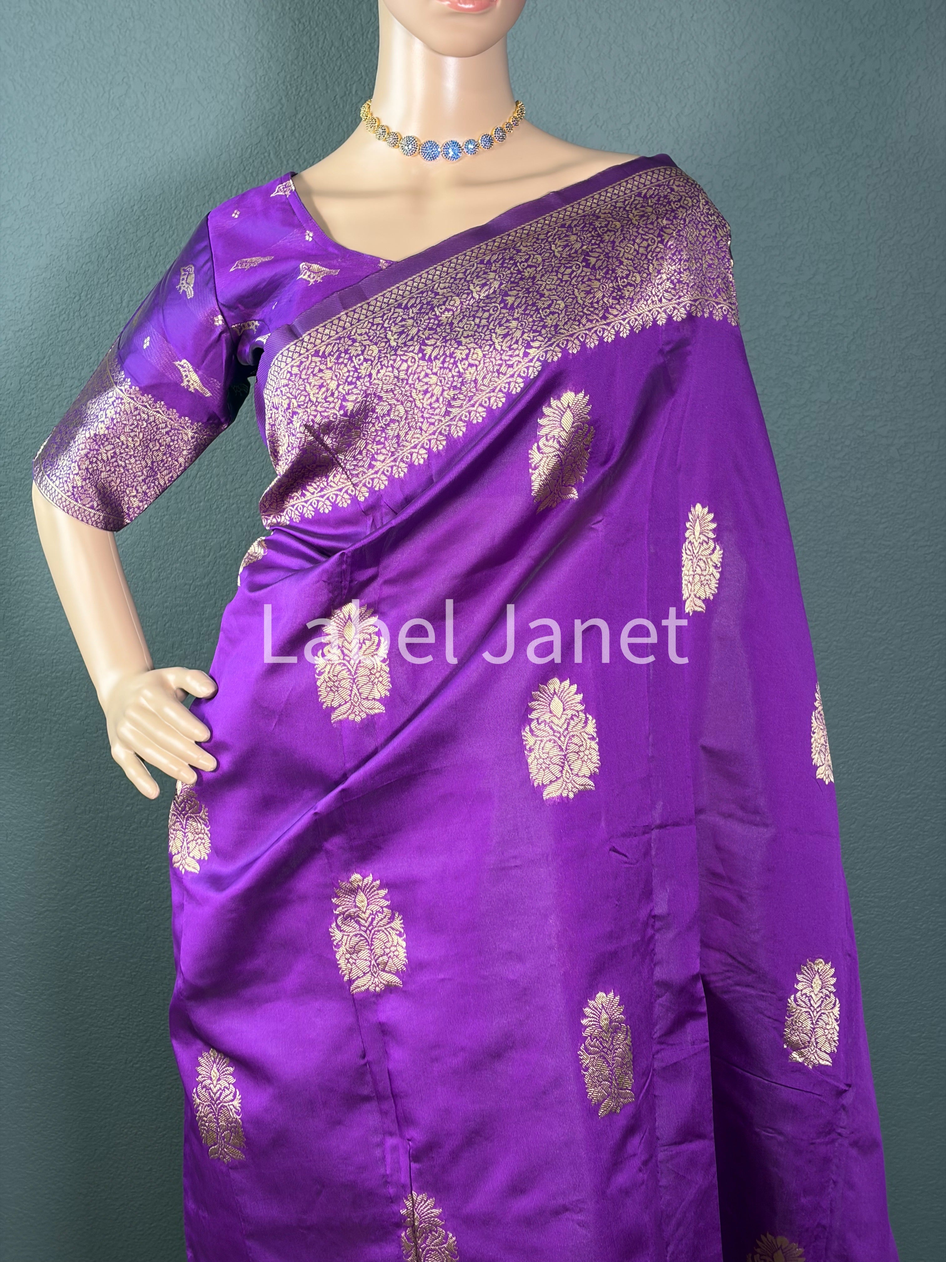 Amethyst Flow Dream - Violet Banarasi silk saree with blouse