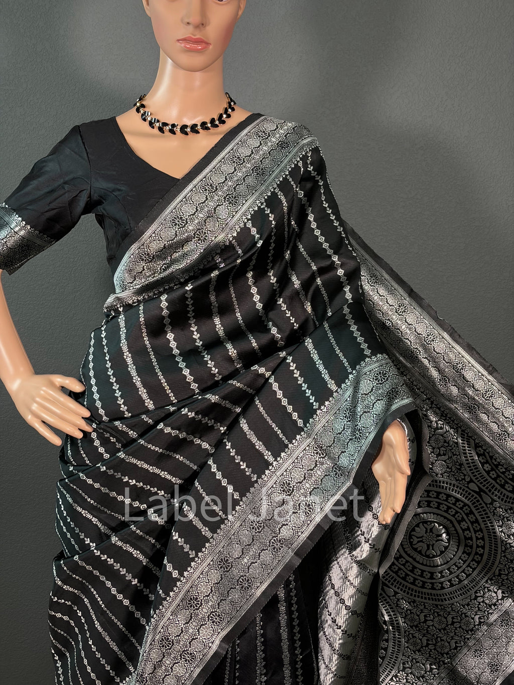 Black Magic Wave - Black Banarasi Saree