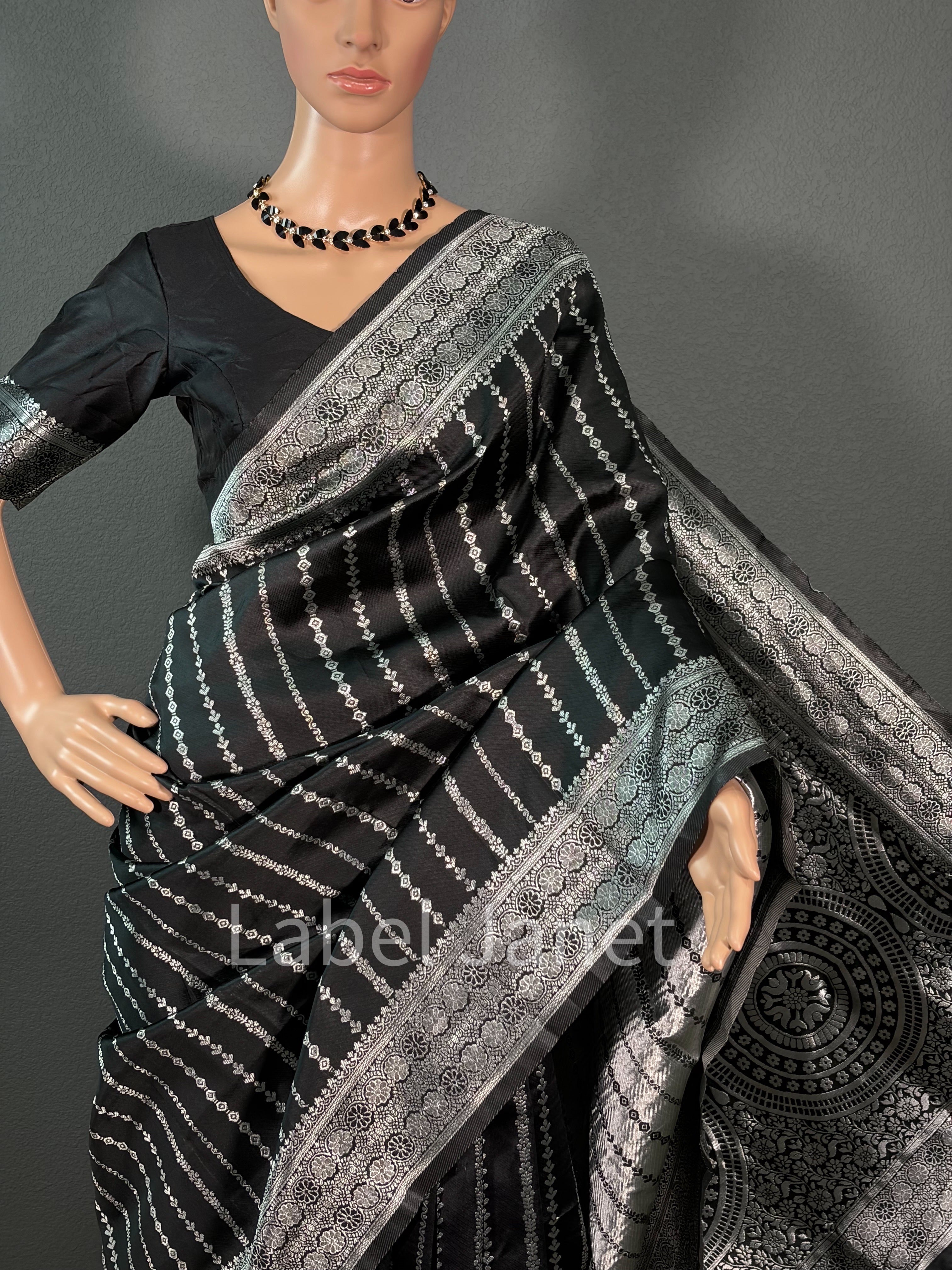 Black Magic Wave - Black Banarasi Saree