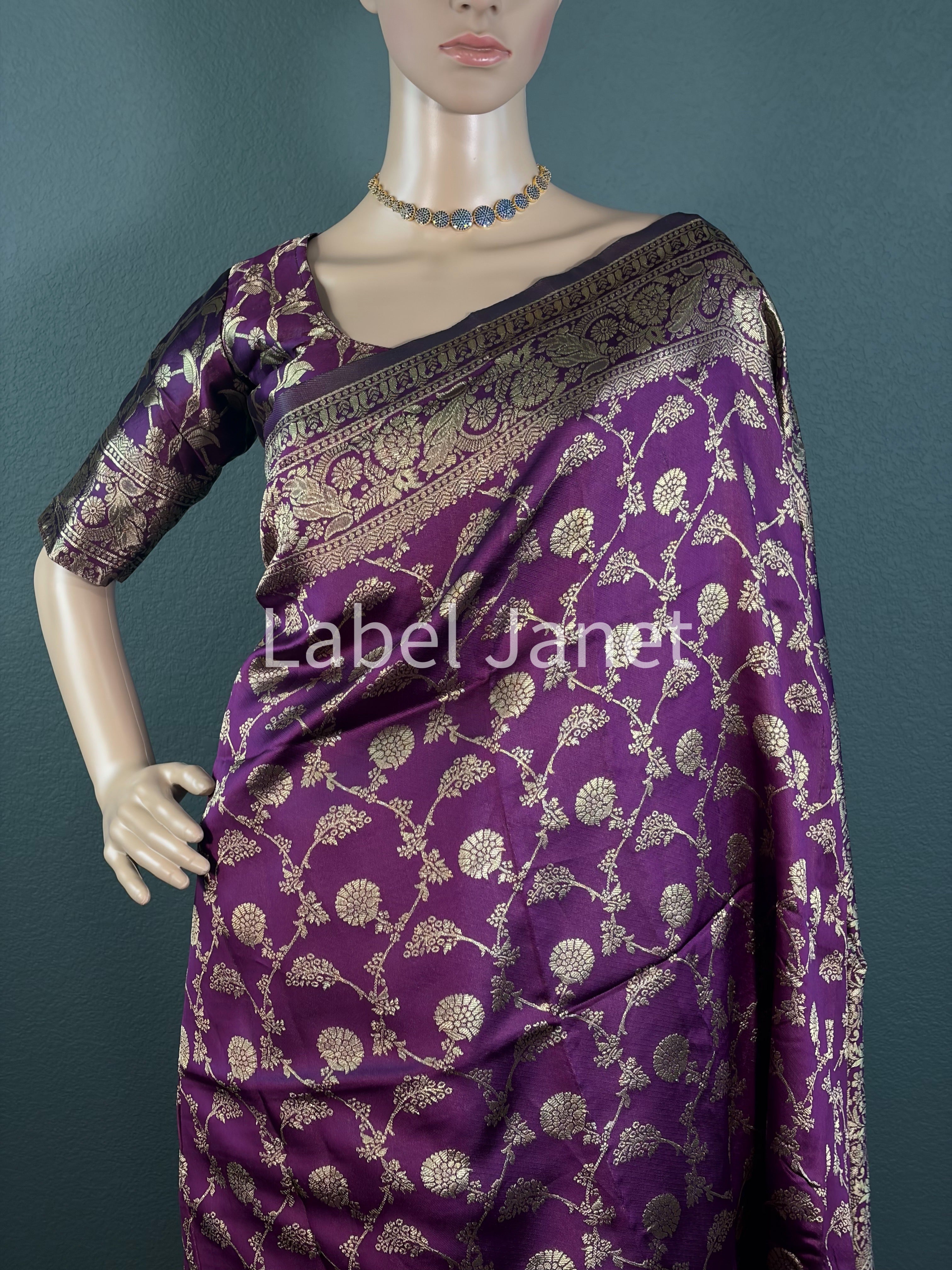 Plum Radiance wave - Rich Banaasi silk saree with blouse