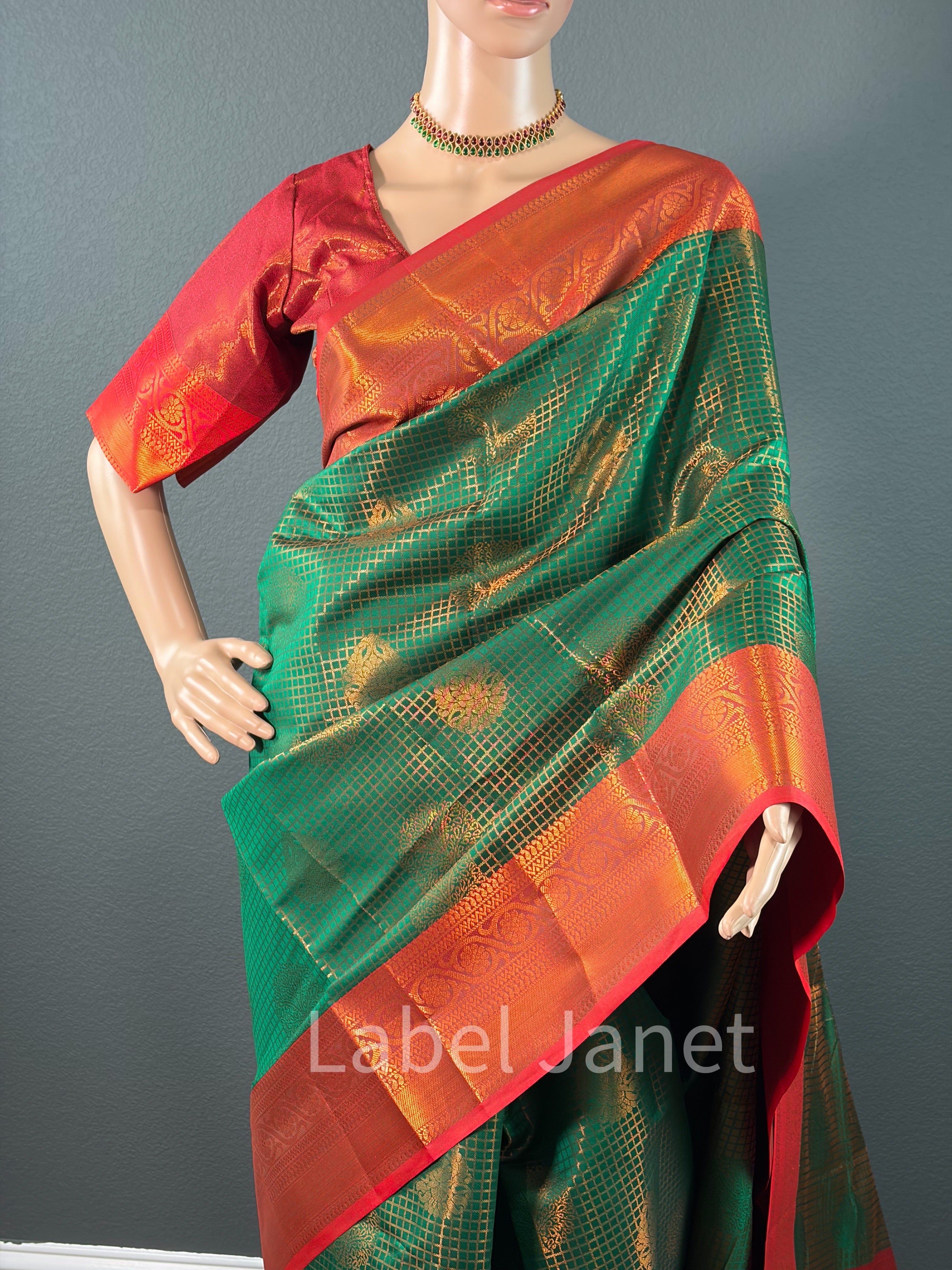 Green Elampillai Vaira Oosi Silk Saree with Stitched Blouse | Pattu Saree | Traditional Wear