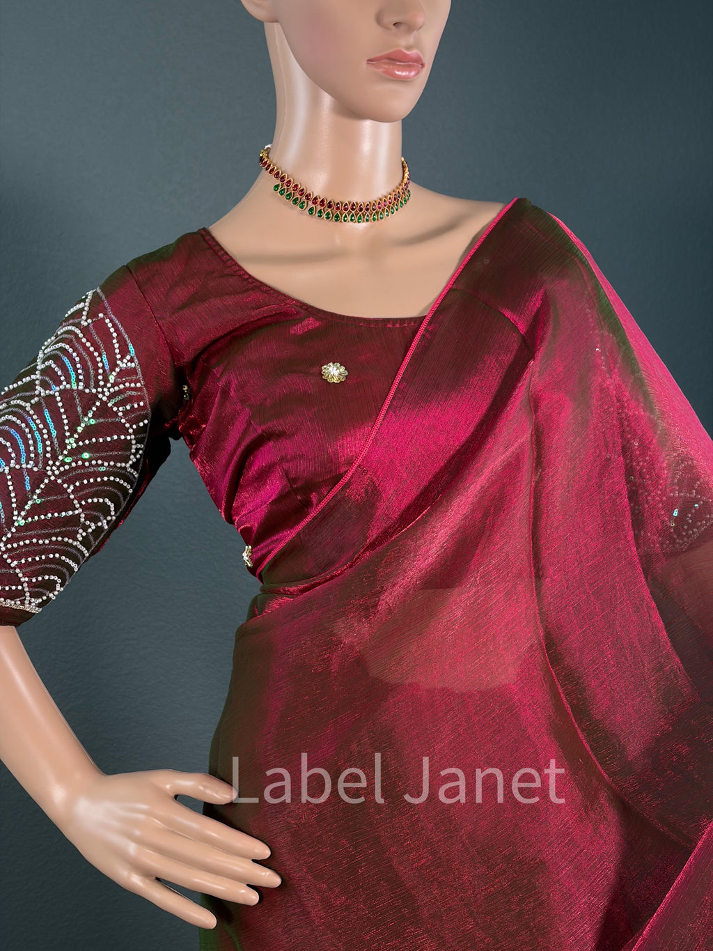 Pearl Queen in Maroon - Plain space silk saree with blouse
