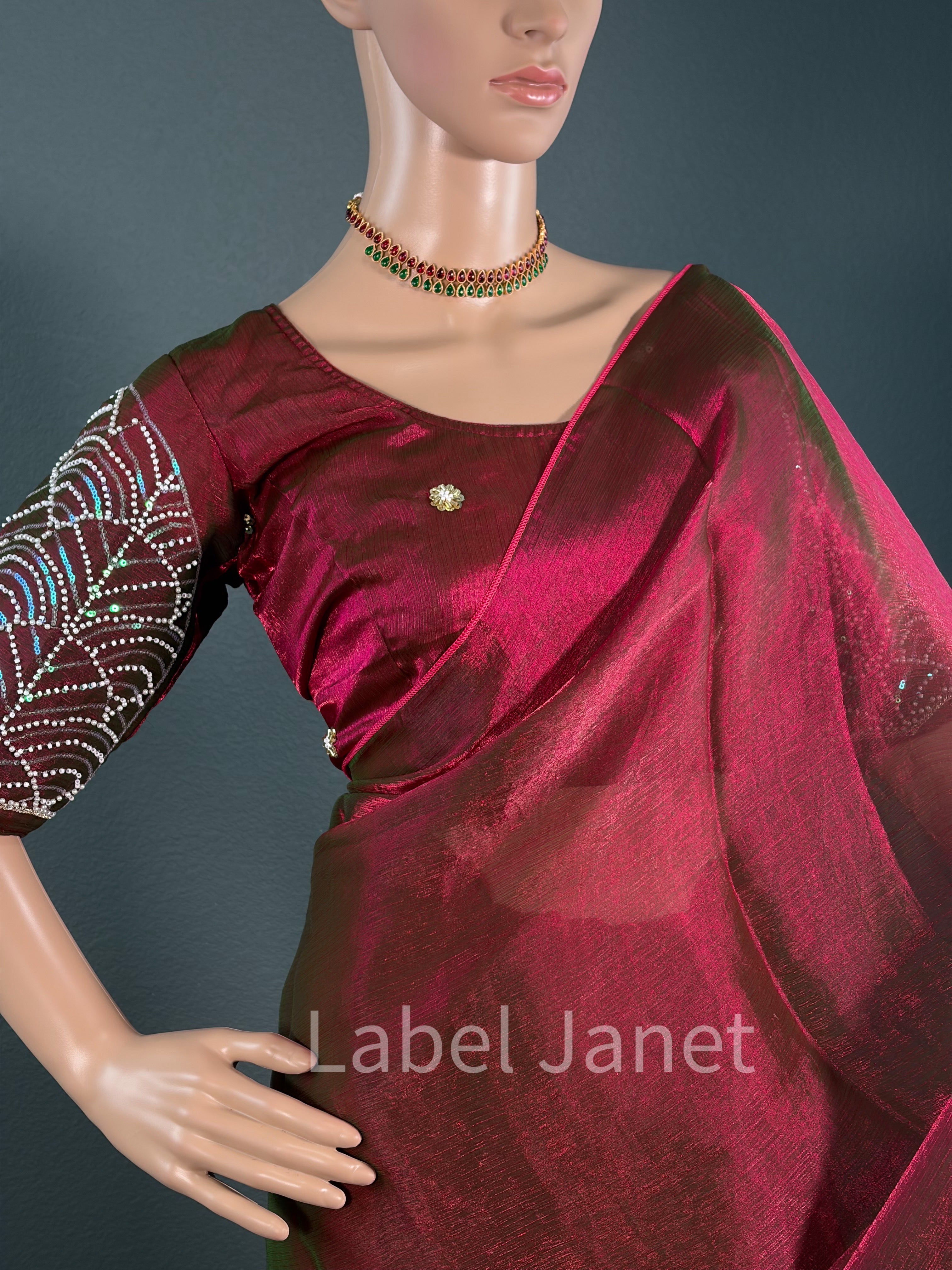 Pearl Queen in Maroon - Plain space silk saree with blouse
