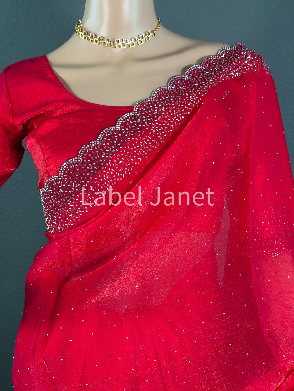 Red Velvet Radiance - Stone Space silk saree