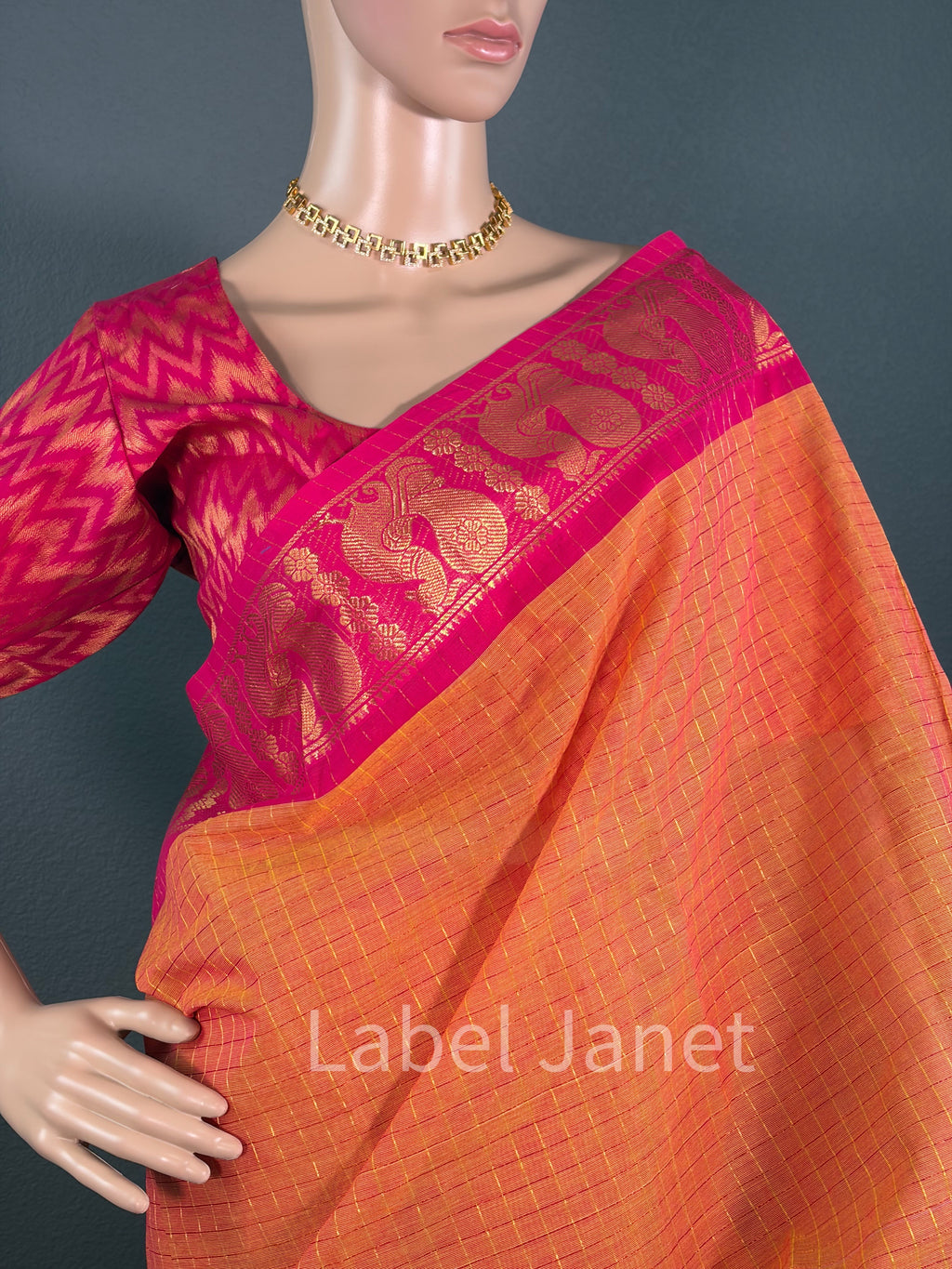 Mango Mirage - Orange chettinadu cotton saree with blouse