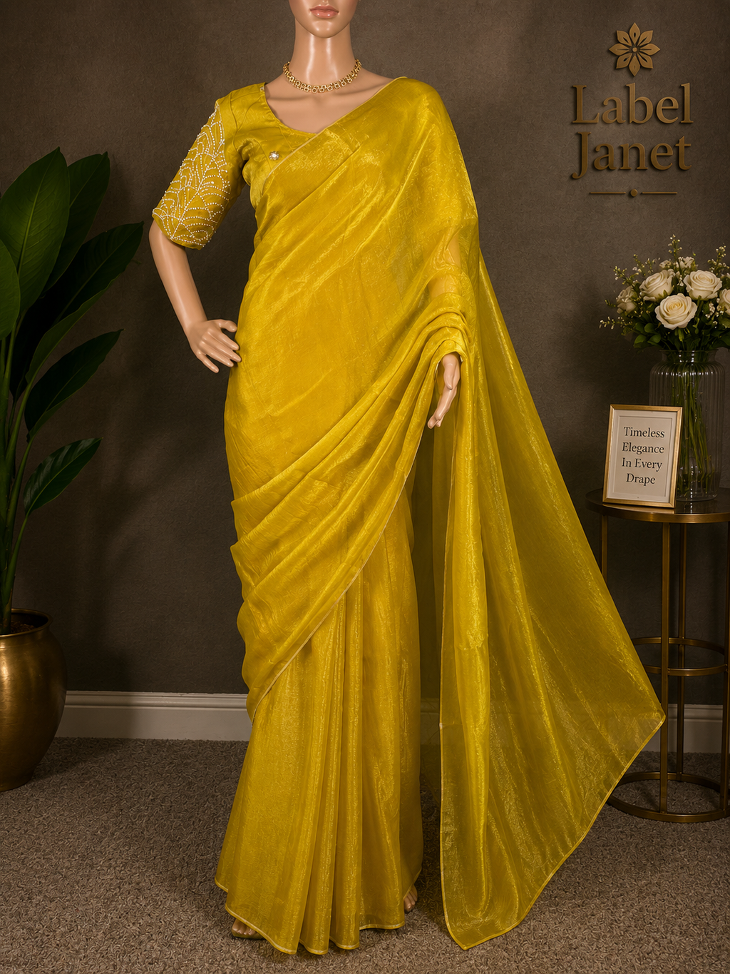 Lemon Drop Pearl - Yellow Plain Saree