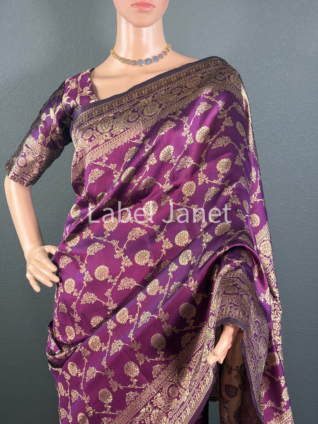 Plum Radiance wave - Rich Banaasi silk saree with blouse