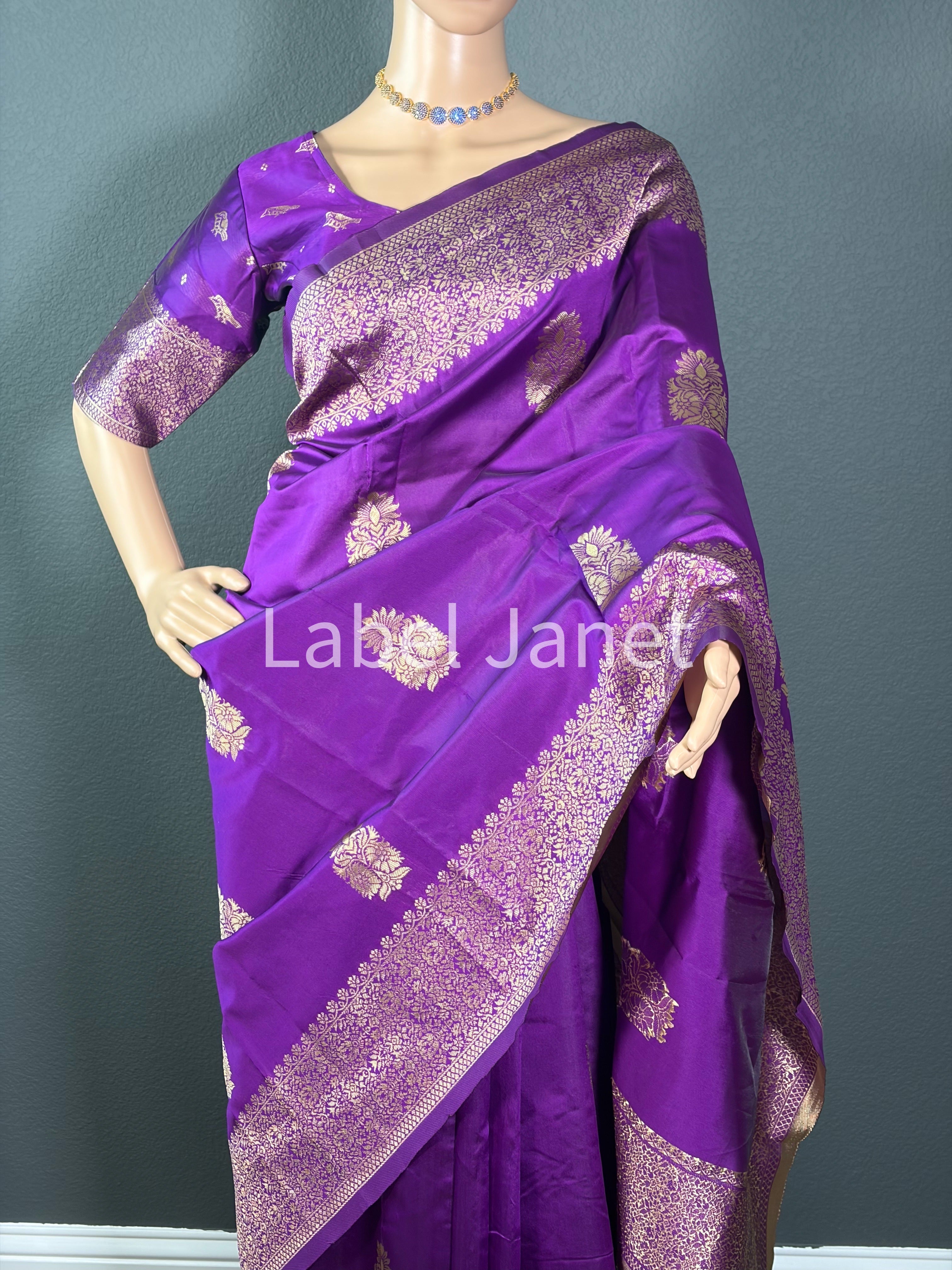 Amethyst Flow Dream - Violet Banarasi silk saree with blouse
