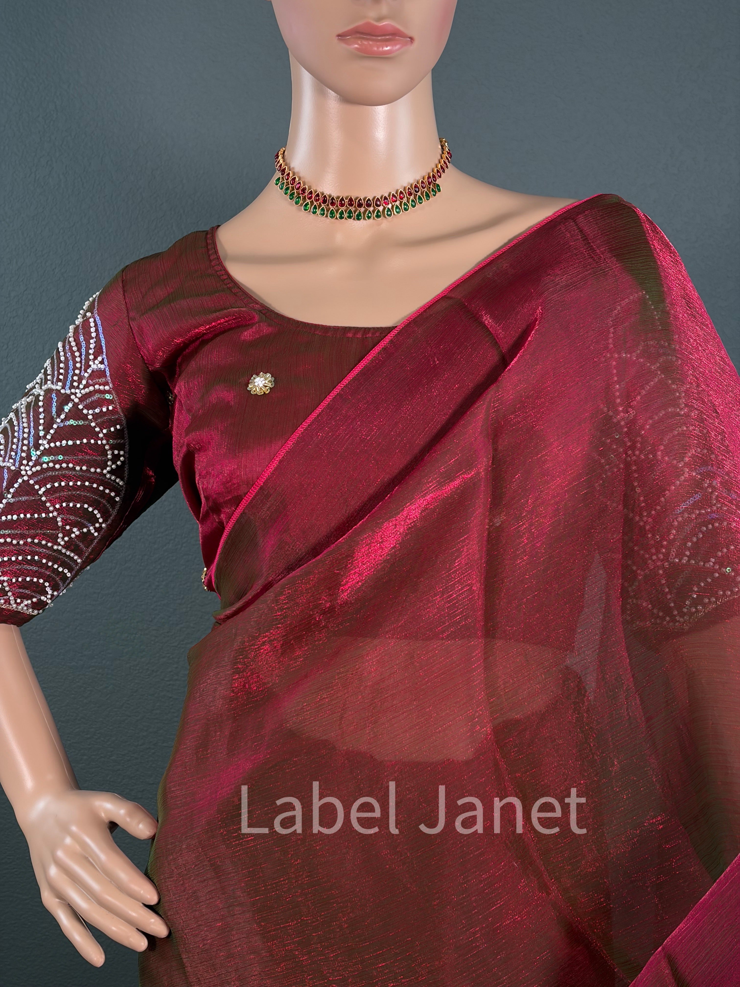 Pearl Queen in Maroon - Plain space silk saree with blouse