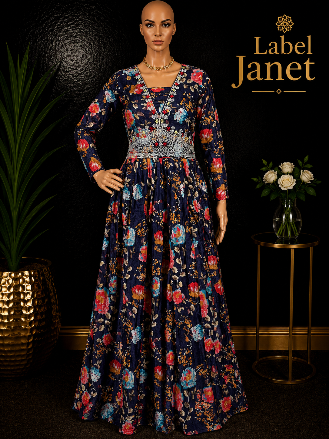 Navy Nandhavanam  - Blue Floral Anarklai Gown for women (M up to L)