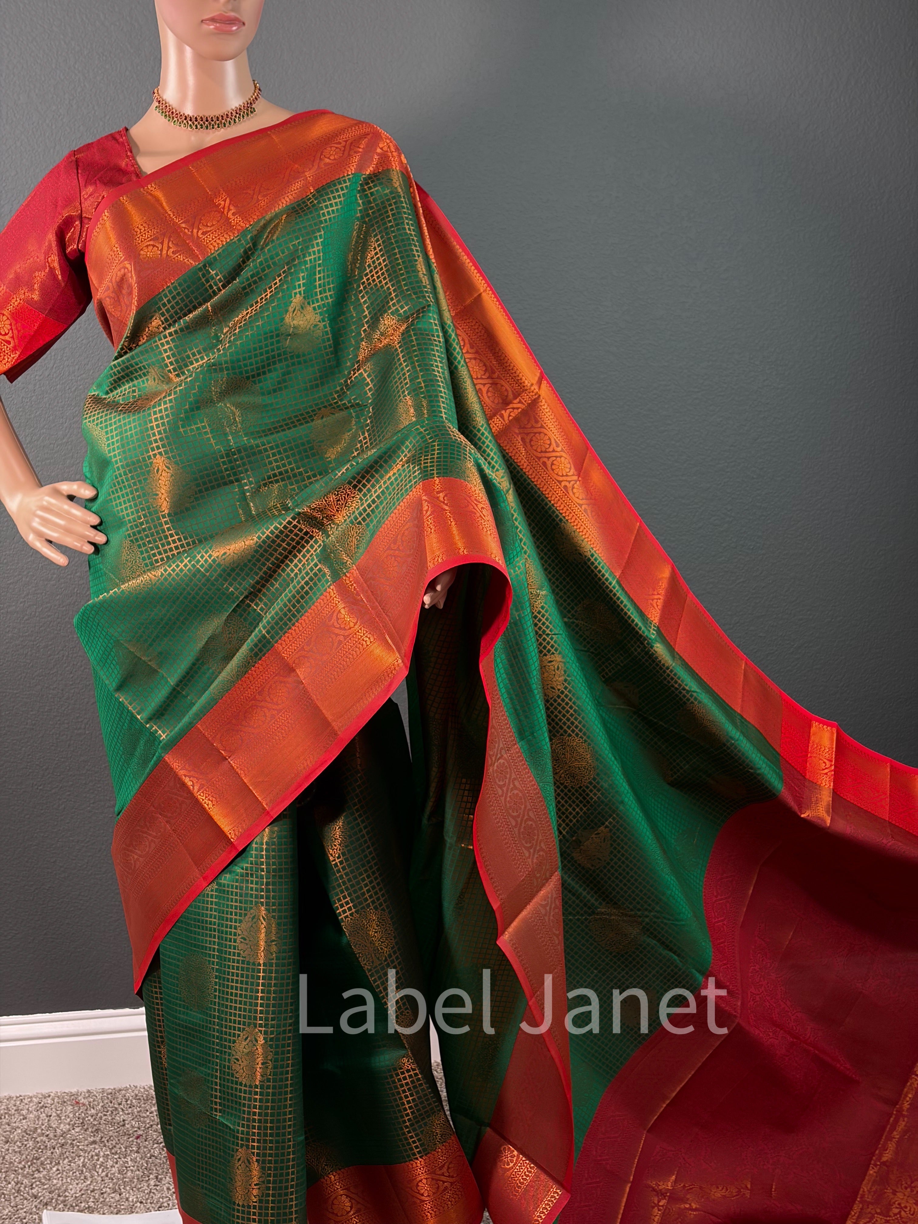 Green Elampillai Vaira Oosi Silk Saree with Stitched Blouse | Pattu Saree | Traditional Wear