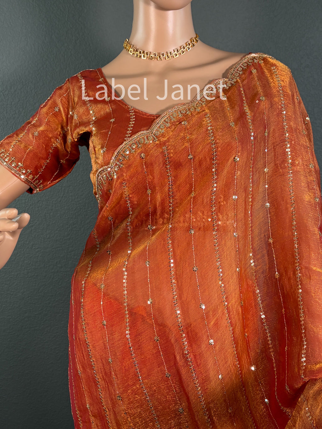 Tangerine Twirl - Premium Orange space silk saree with blouse