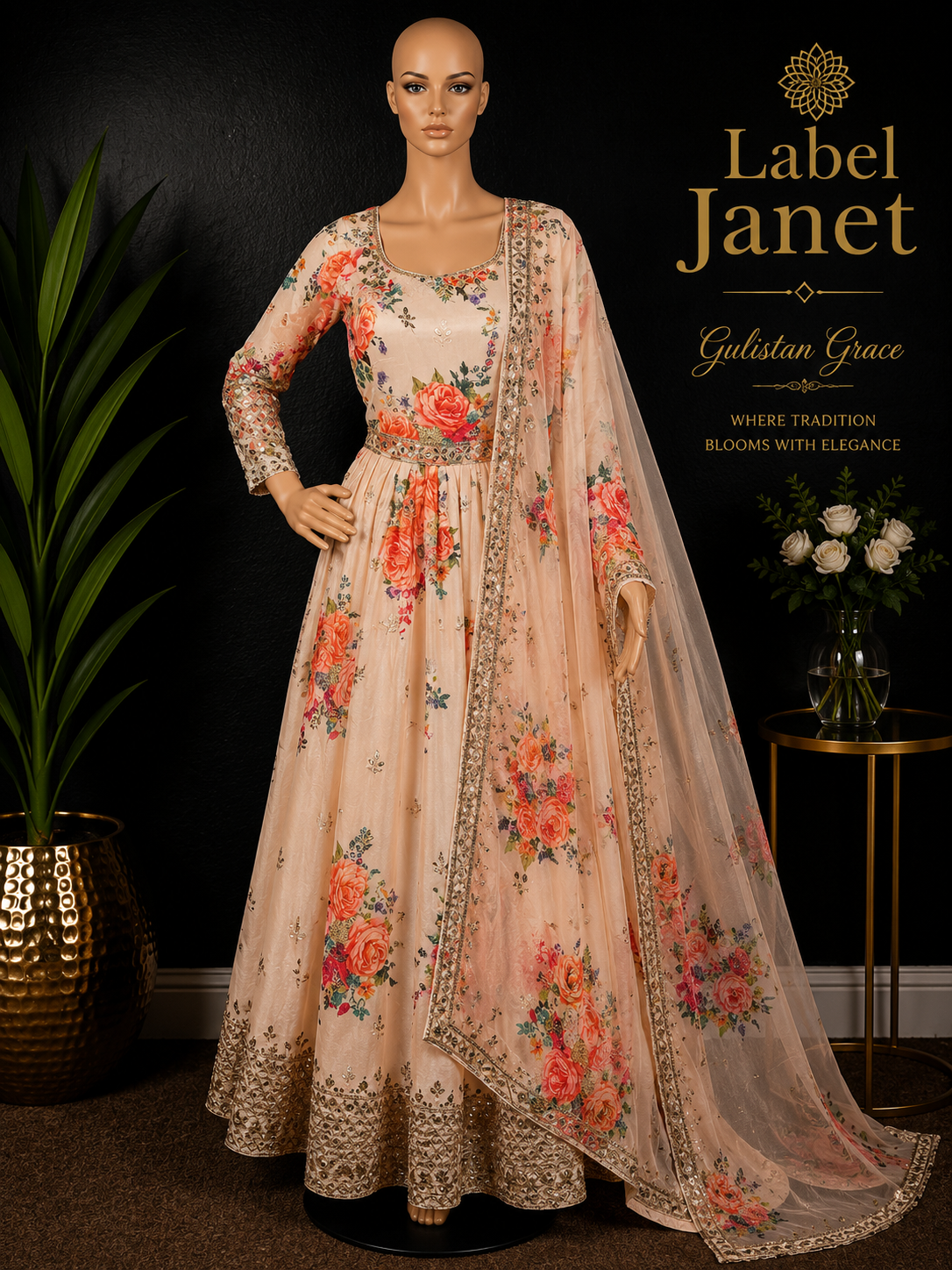 Sundari - Beige Anarkali salwar Kameez for women ( L up to XL)