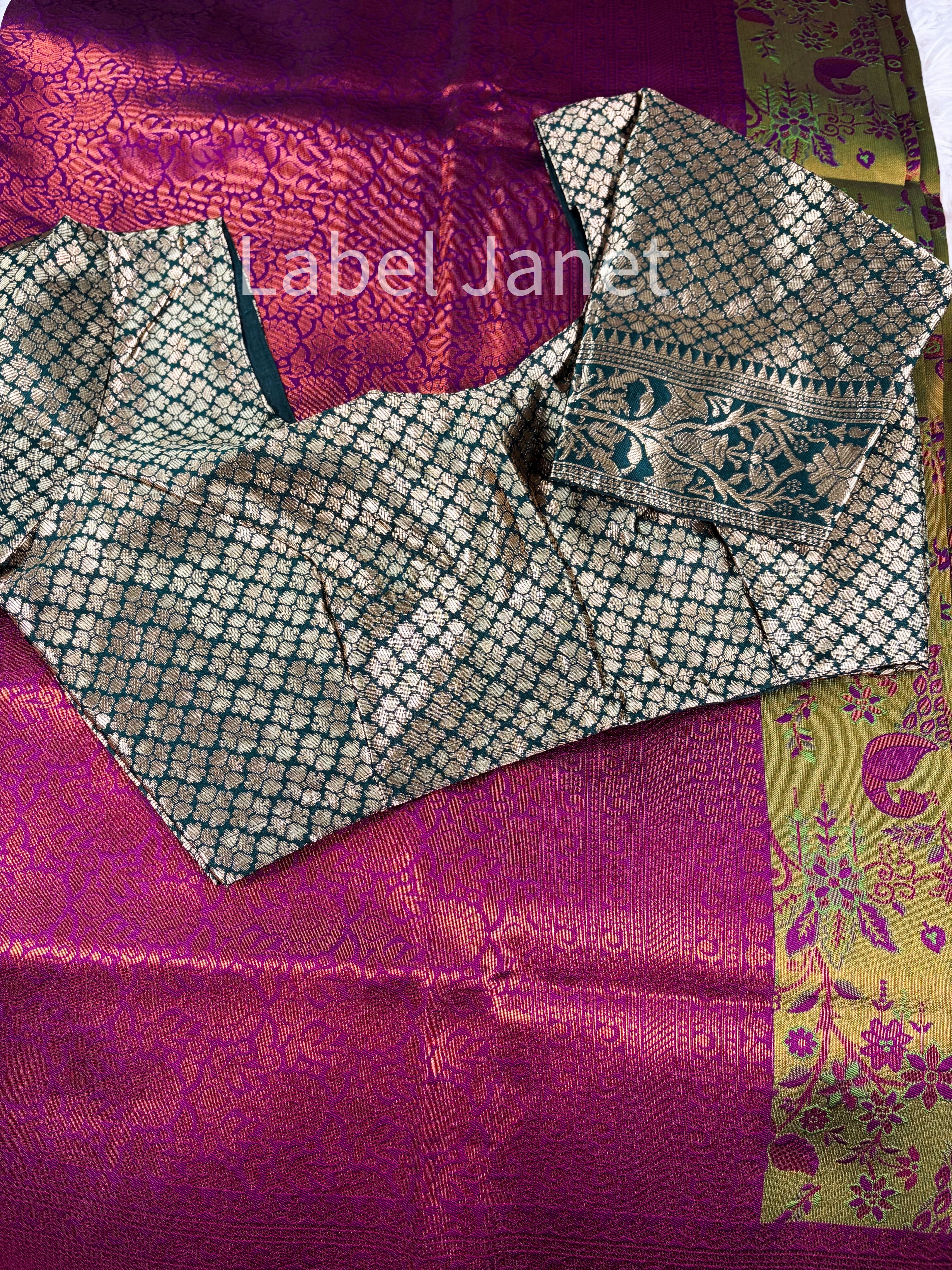 Green Kanjipuram  Soft Silk Saree with Stitched Blouse | Easy Wear | Indian Saree