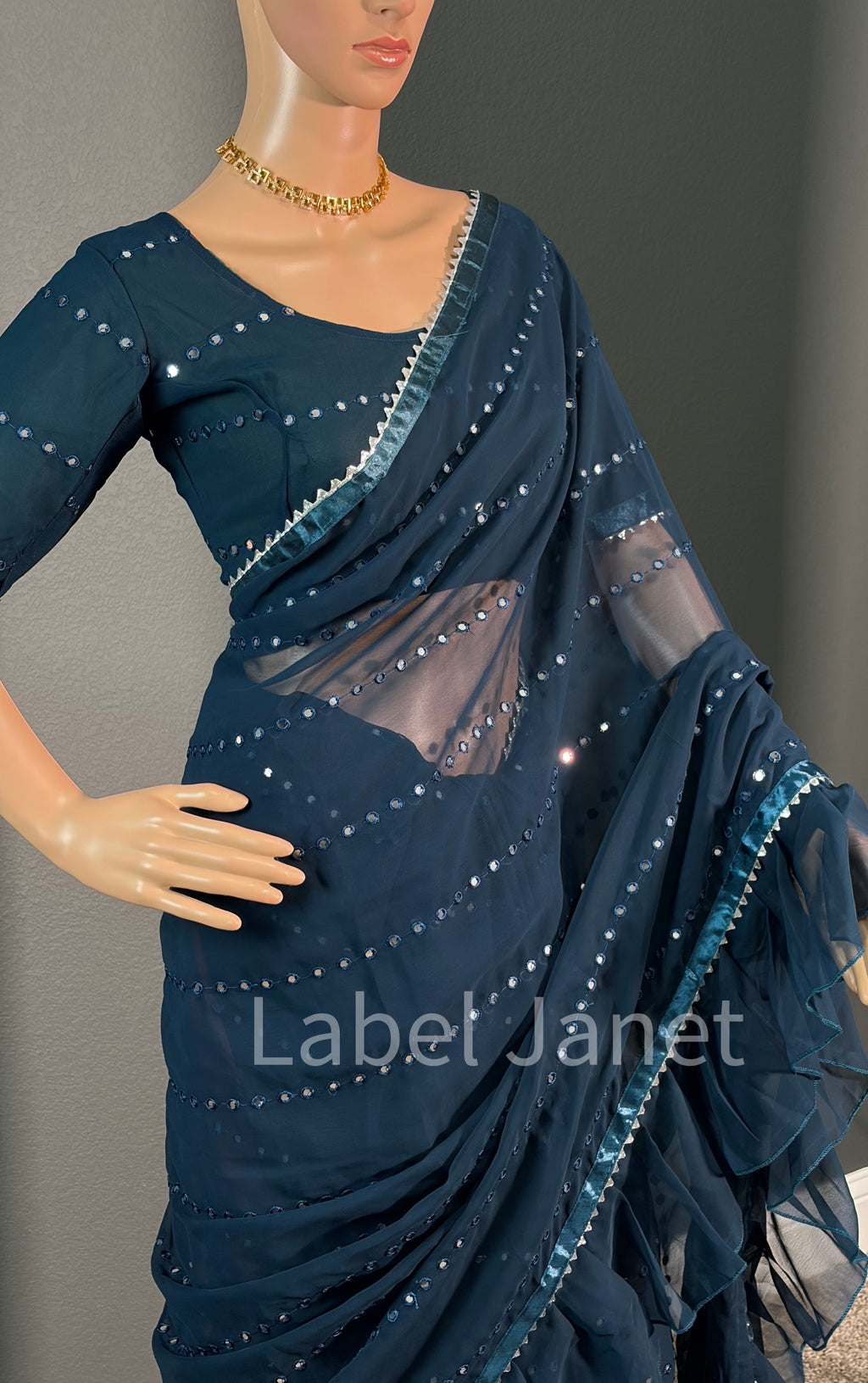 Blue Bombshell - Ruffle Georgette Saree