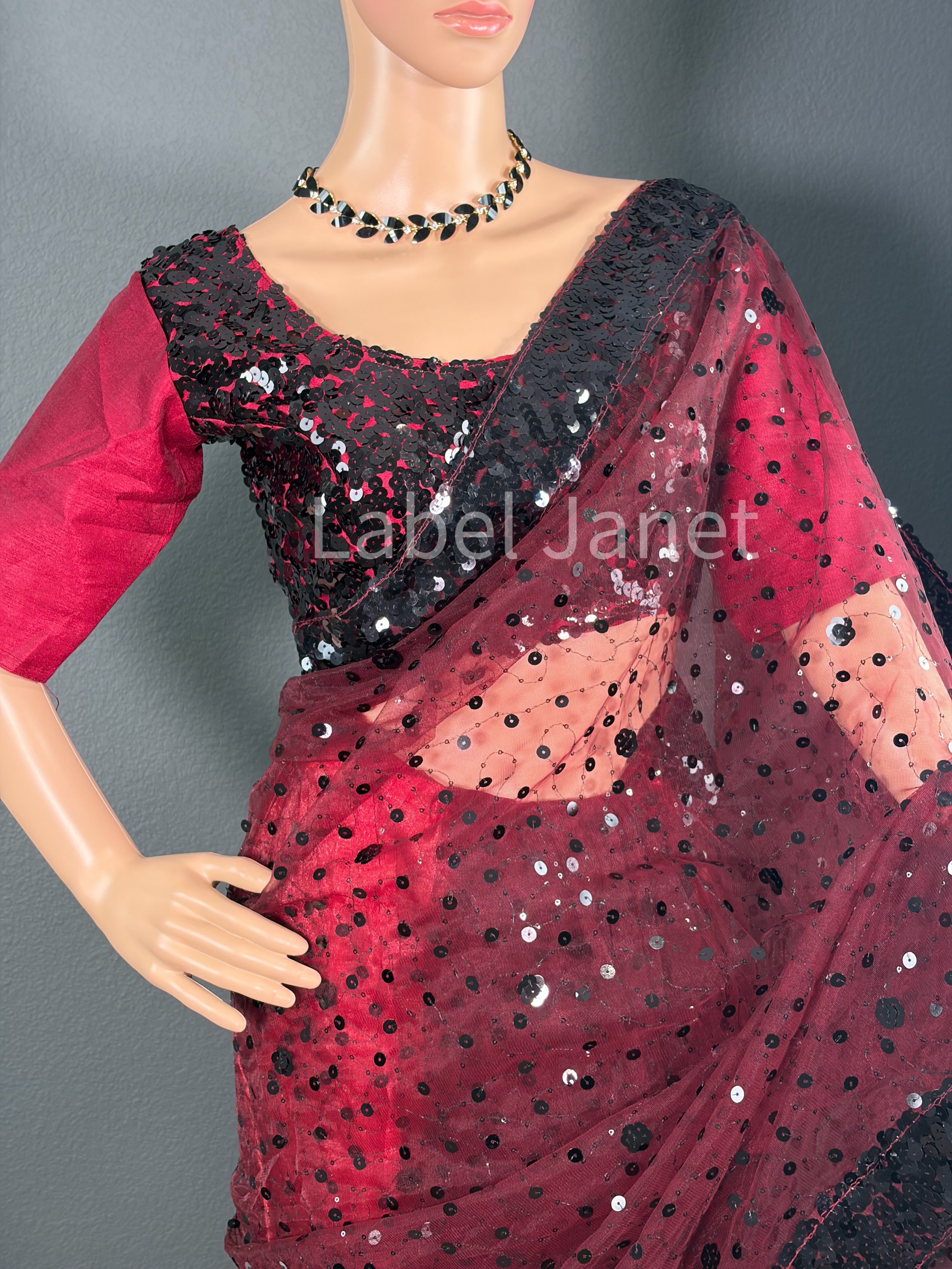 Fancy Hologram Sequence Net Saree with Stitched Blouse | Party wear | Alterable (36" - 42")