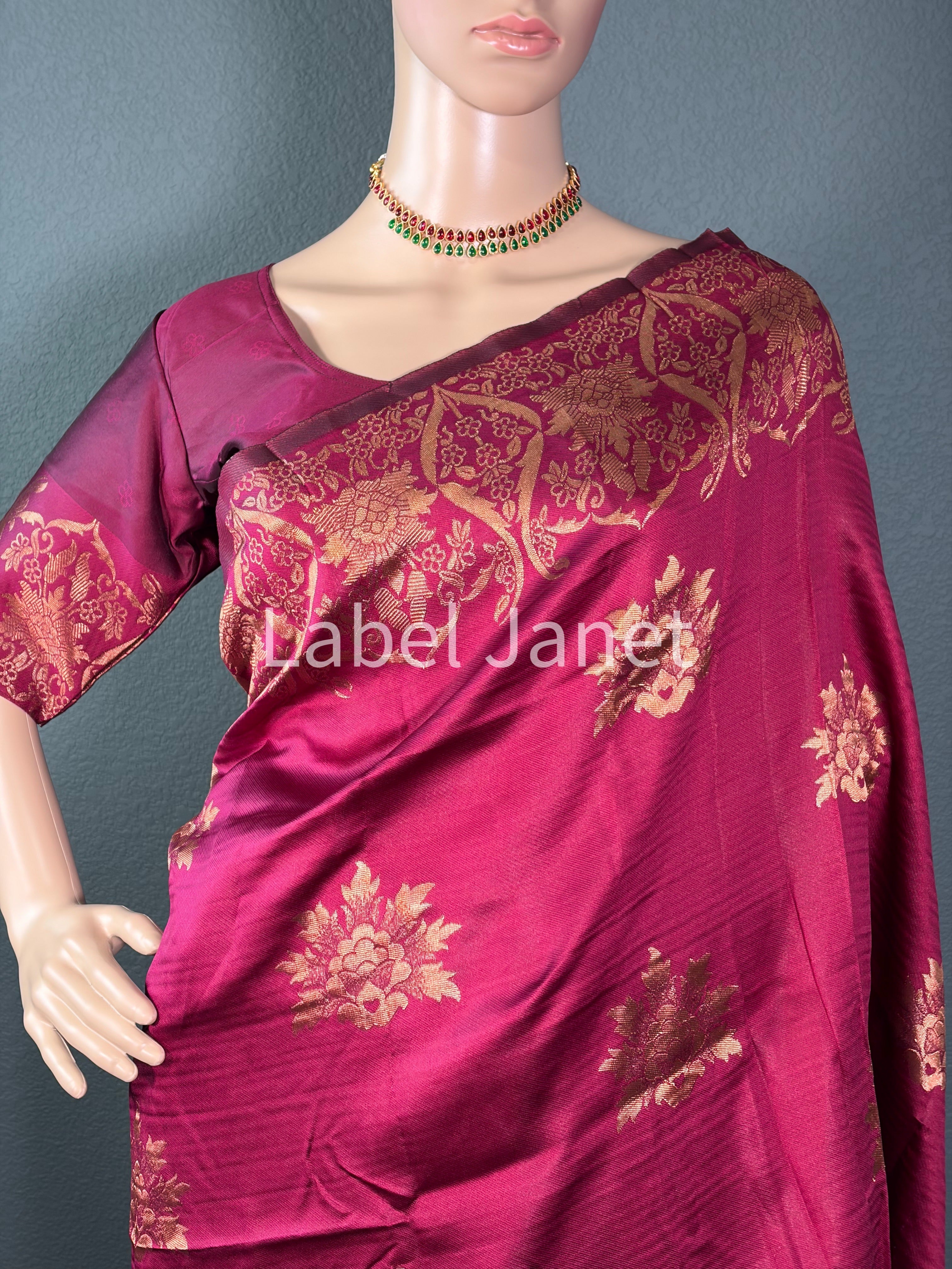 Rajwadi Maroon Pattu - Banarasi silk saree with blouse