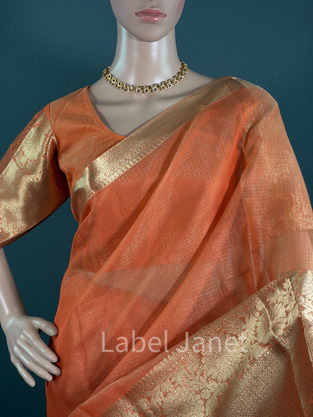 Fanta Queen -Orange tissue silk saree with blouse