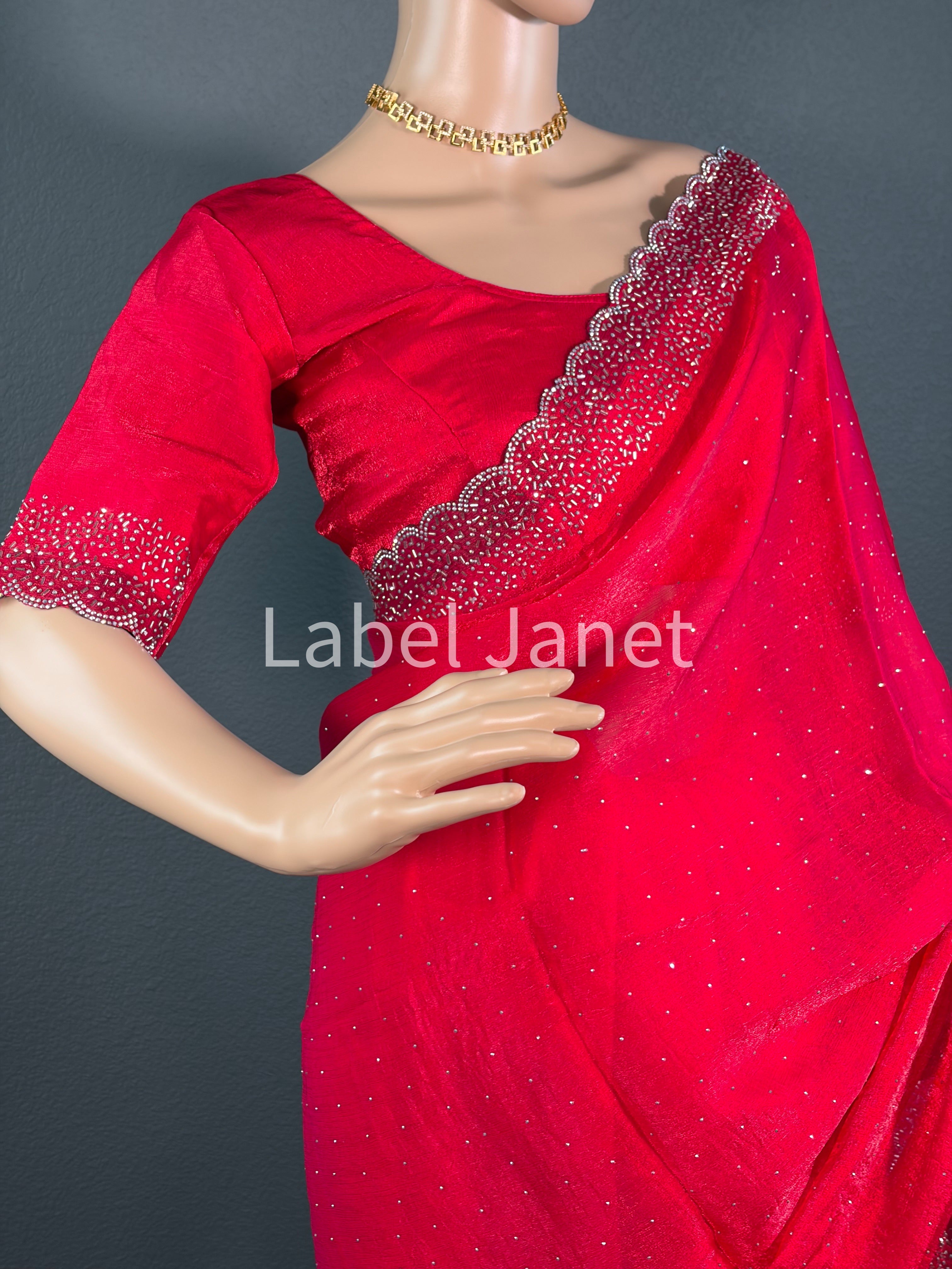 Red Velvet Radiance - Stone Space silk saree
