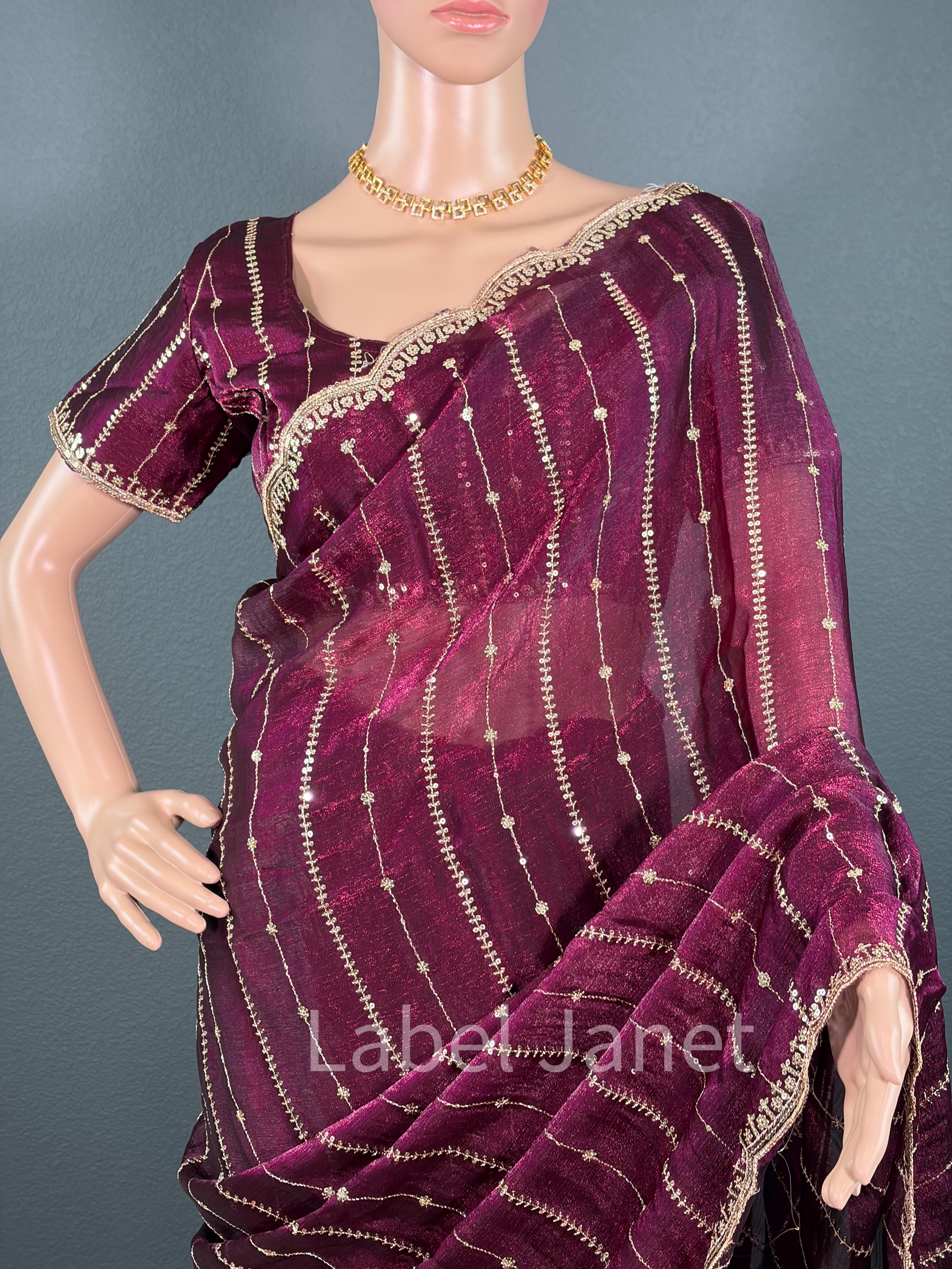 Maroon Moonlight - Premium space silk saree with blouse
