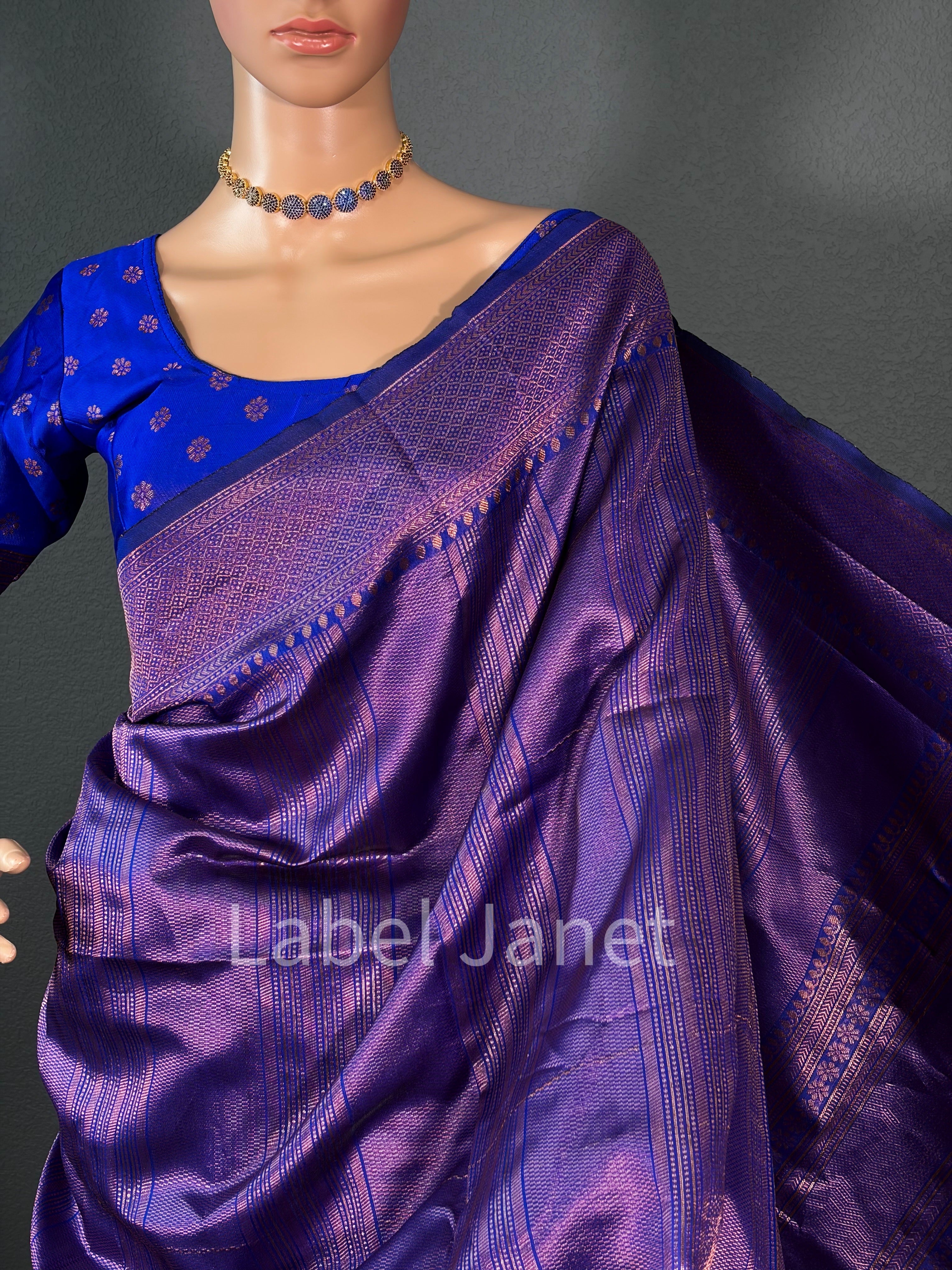 Kubera Soft Silk Saree with Stitched Blouse Alterable (36" - 42") | Easy wear | Traditional attire