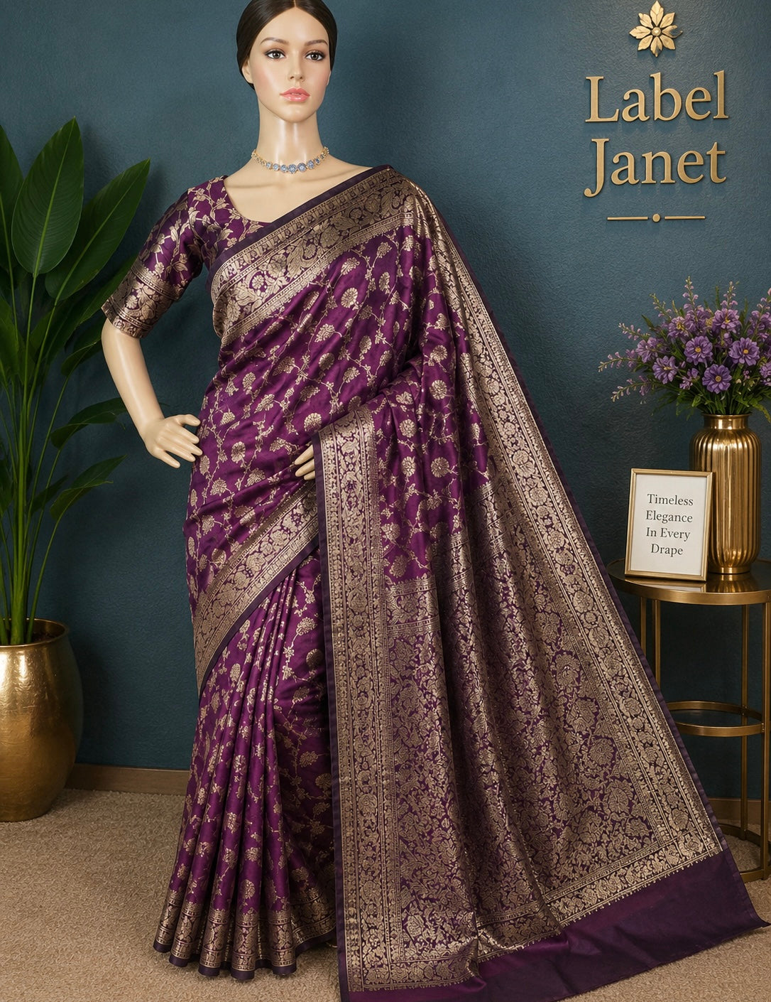 Plum Radiance wave - Rich Banaasi silk saree with blouse