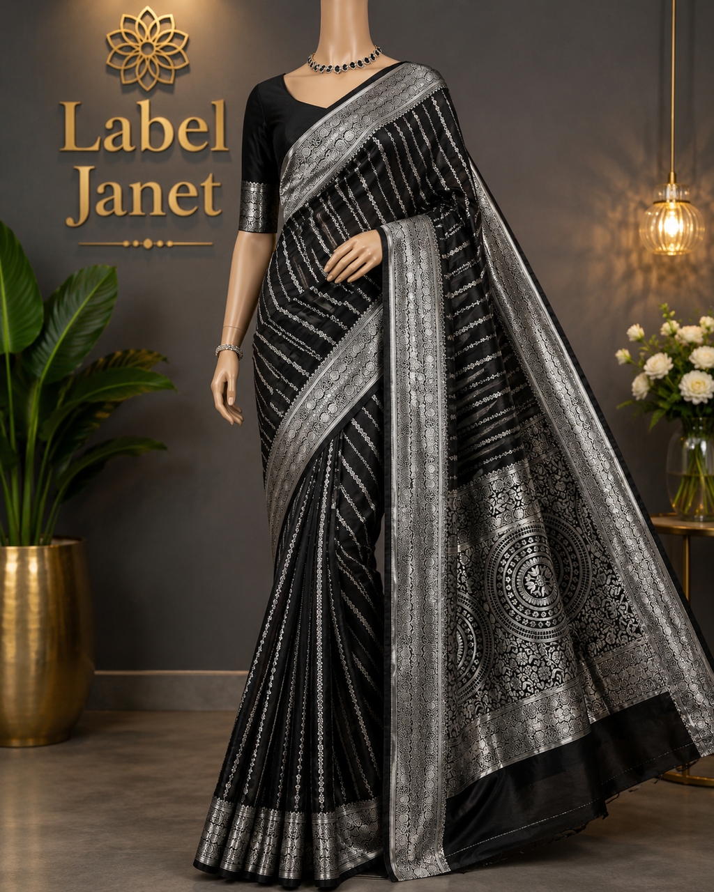 Black Magic Wave - Black Banarasi Saree