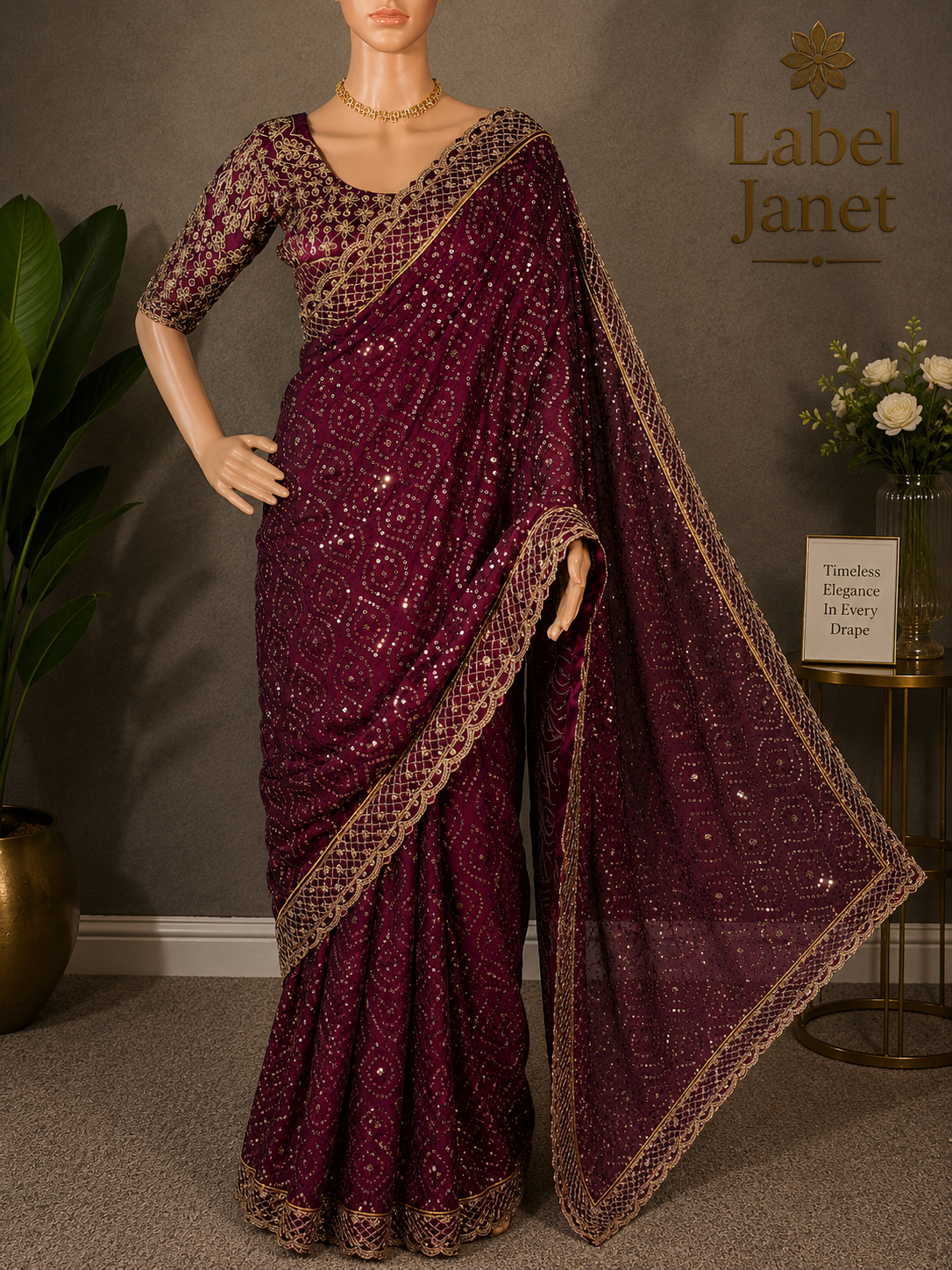 Plum Stardust - Sequin Saree