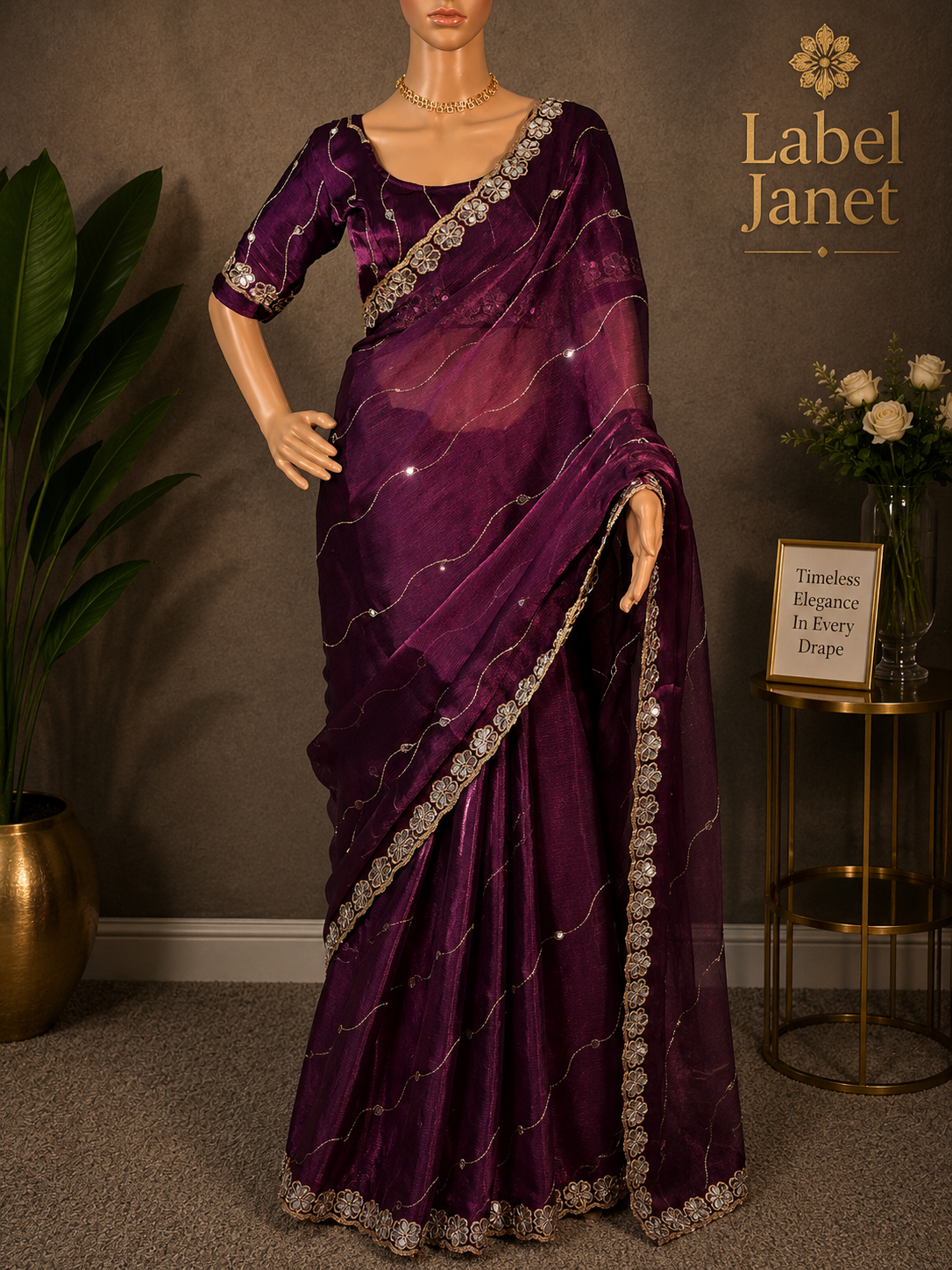 Wine Elegance -Purple Space silk saree