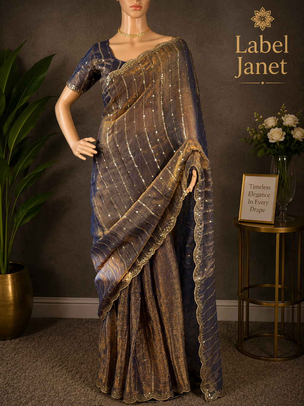 Silver Shadow - Grey Space Silk saree