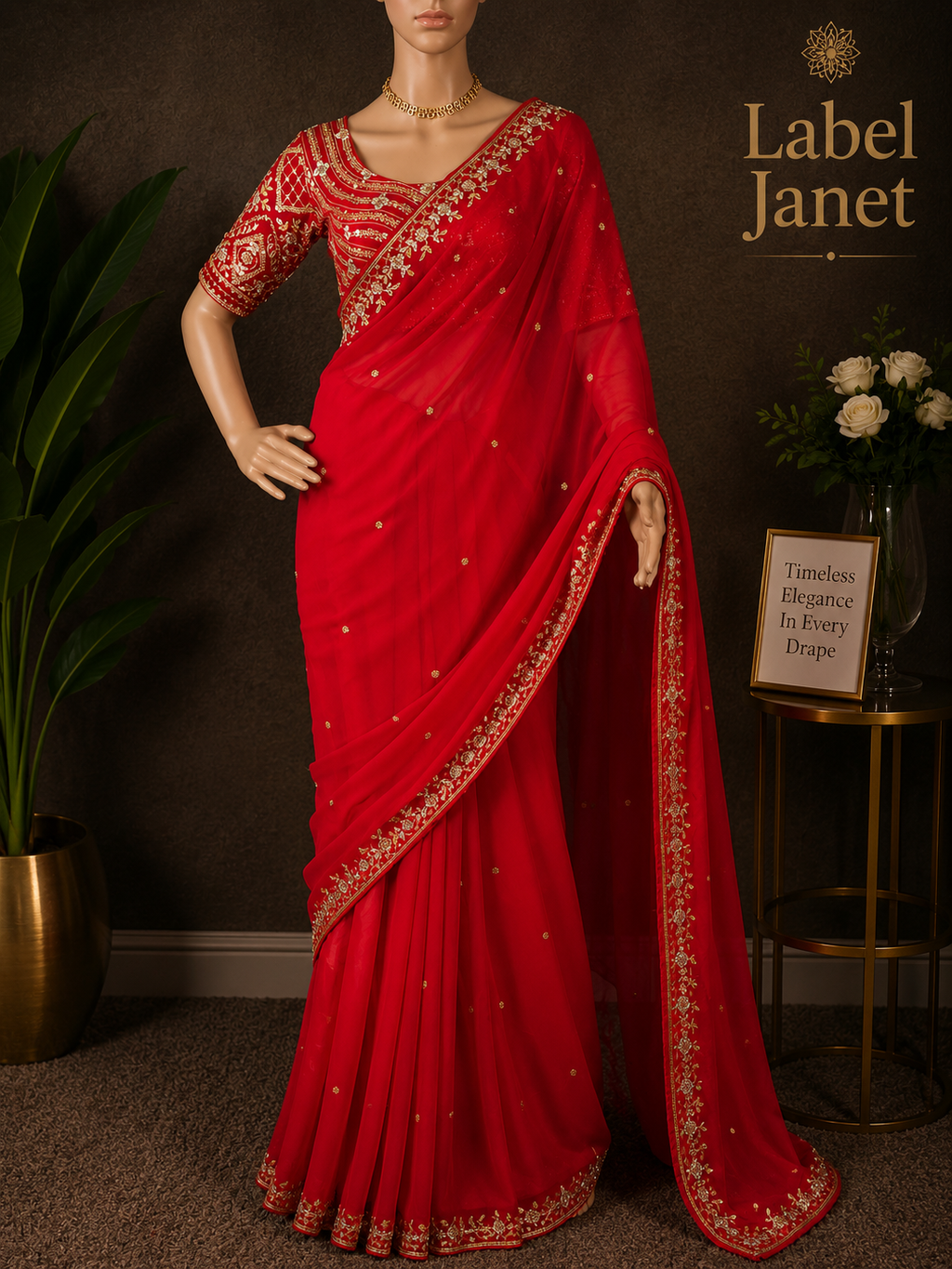 Royal Ruby - Red Georgette Embroidered Saree with blouse