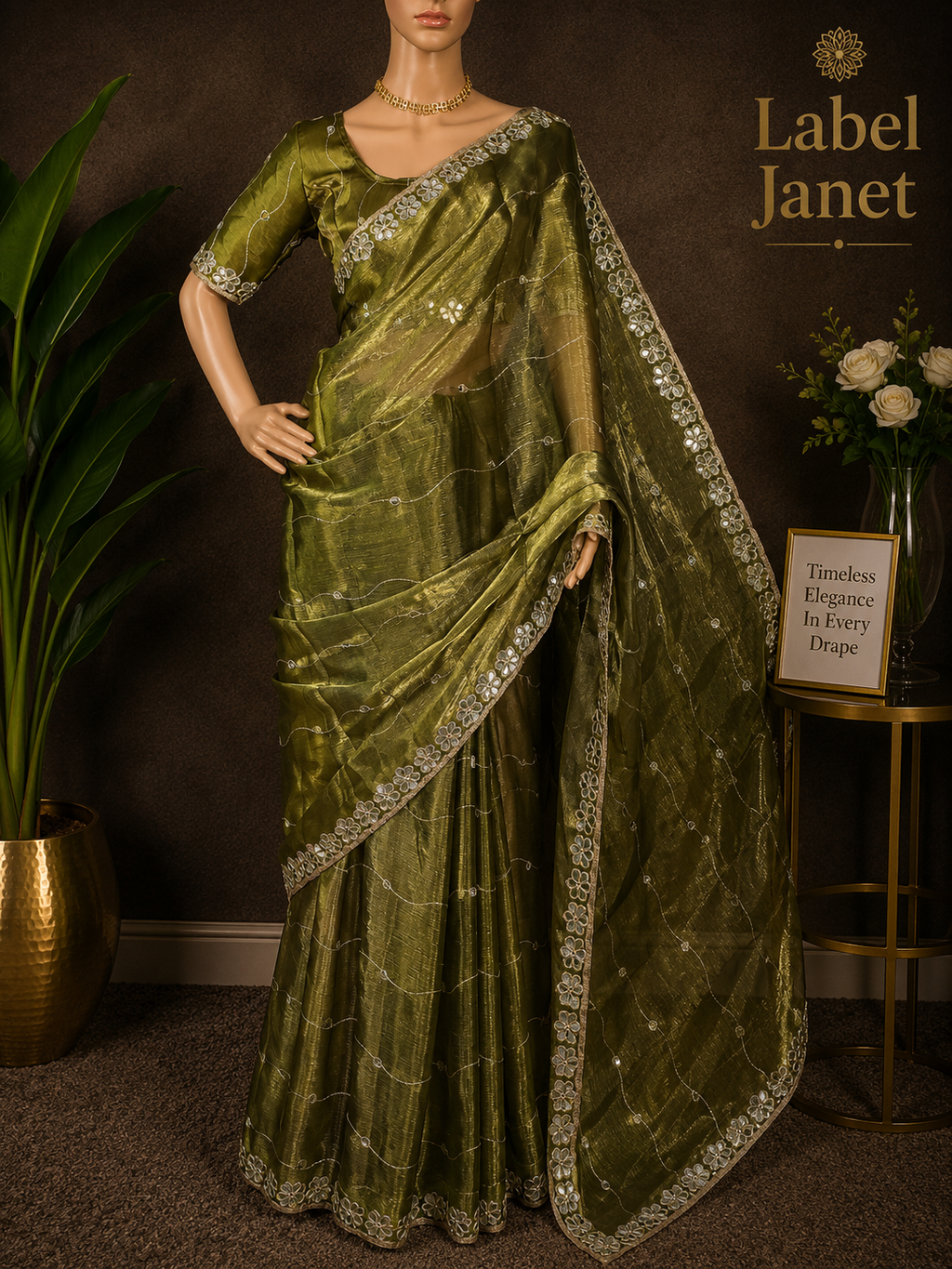 Olive Obsession✨ - Green Jimmy Choo saree with blouse