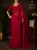 Empress Crimpson Saree - Party wear Dhuppatta Saree with blouse