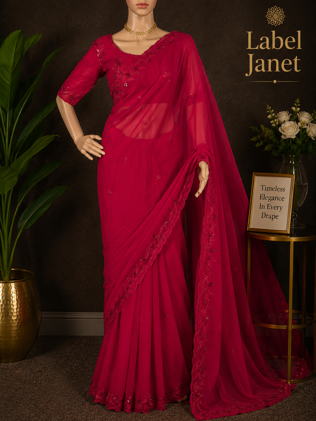 Empress Crimpson Saree - Party wear Dhuppatta Saree with blouse