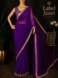 Majestic Couture - Violet Plain saree