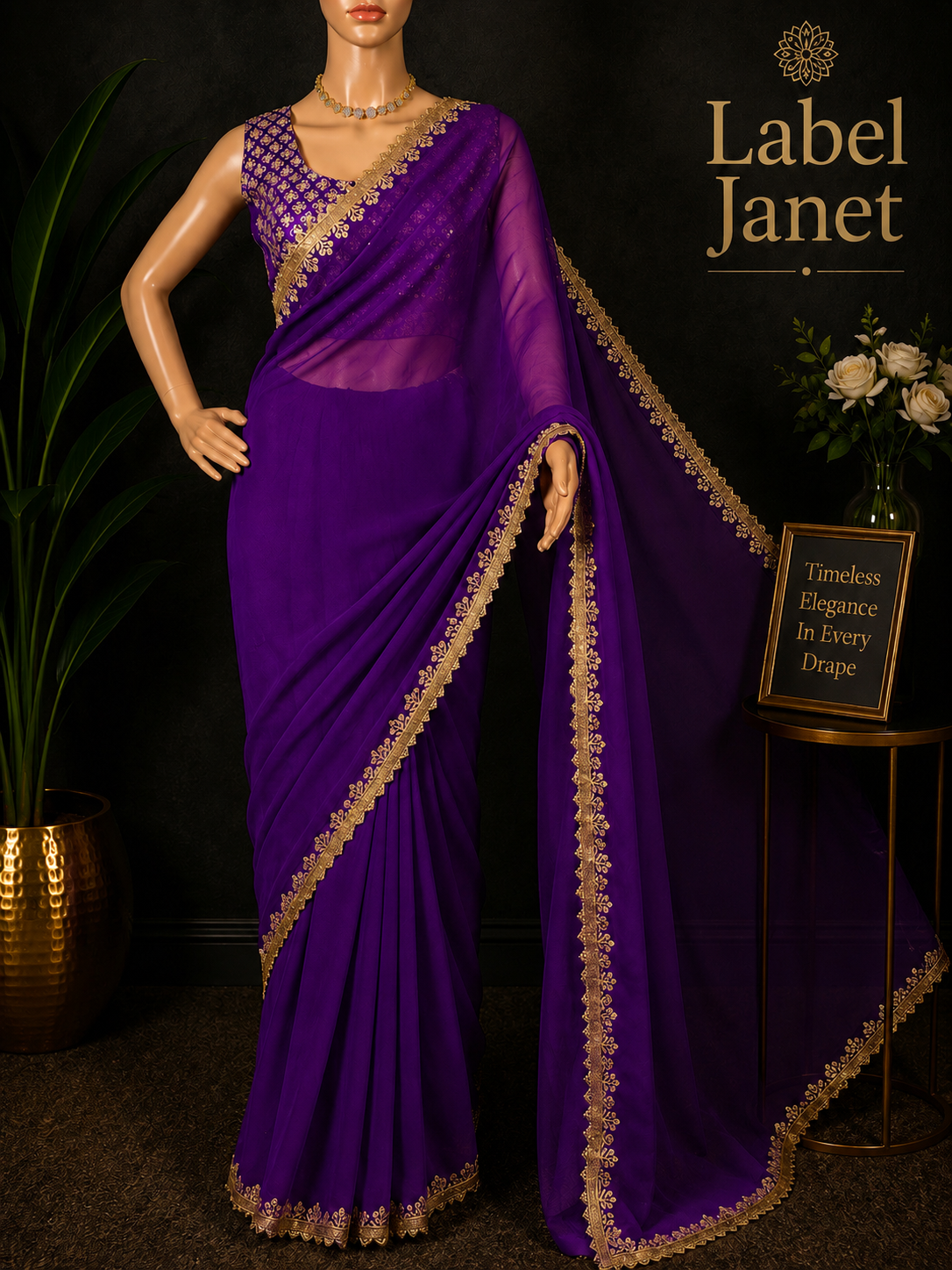 Majestic Couture - Violet Plain saree