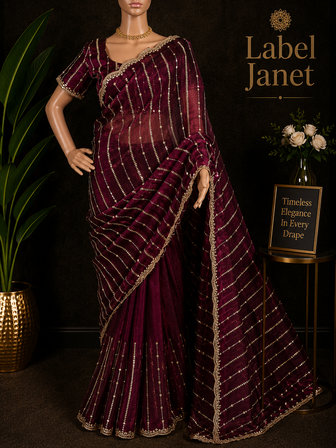 Maroon Moonlight - Premium space silk saree with blouse
