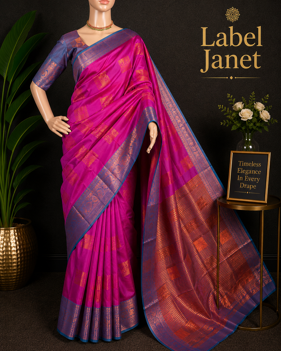 Pink Lotus Motif Silk - Kota silk saree with blouse