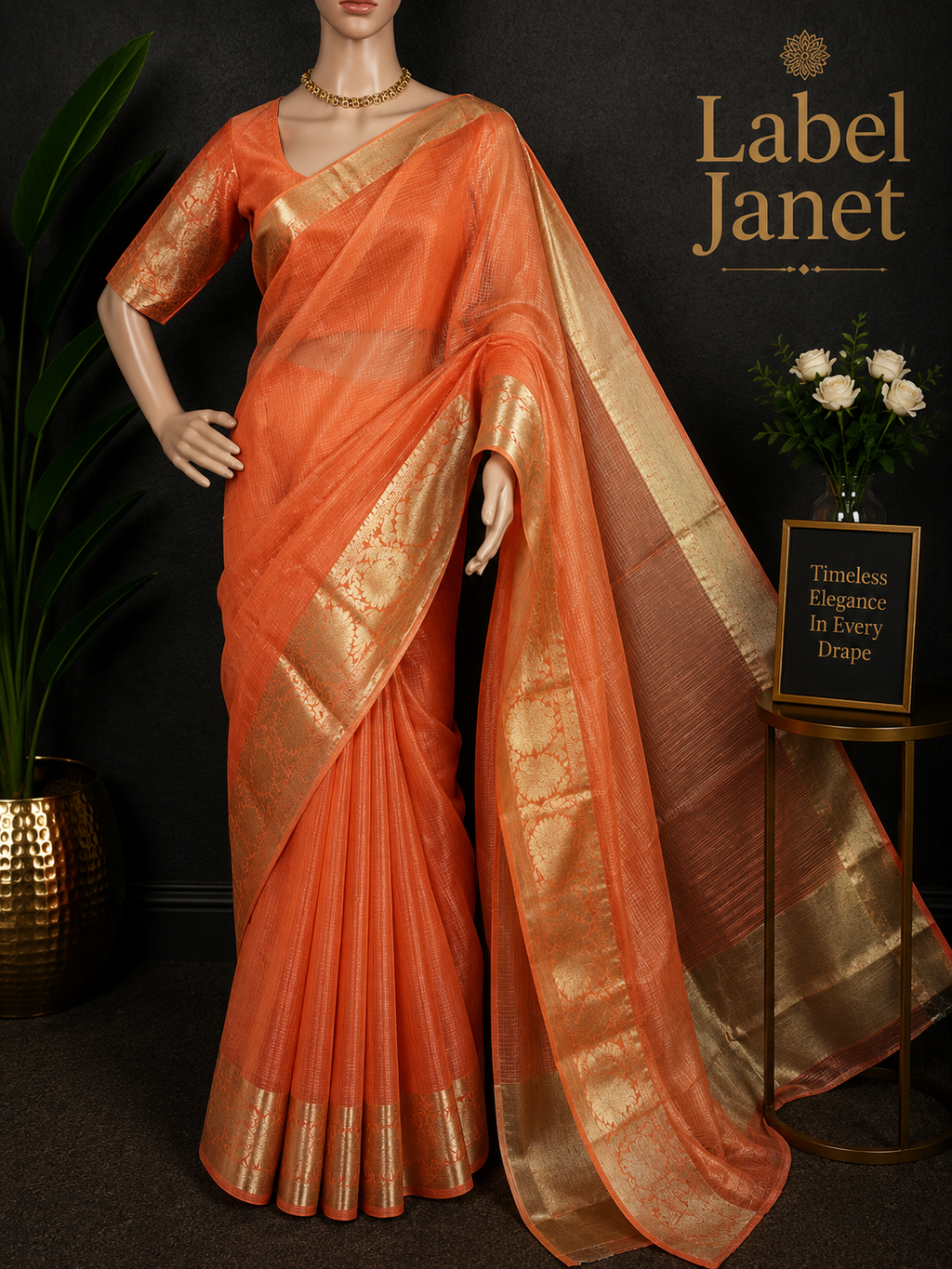 Fanta Queen -Orange tissue silk saree with blouse