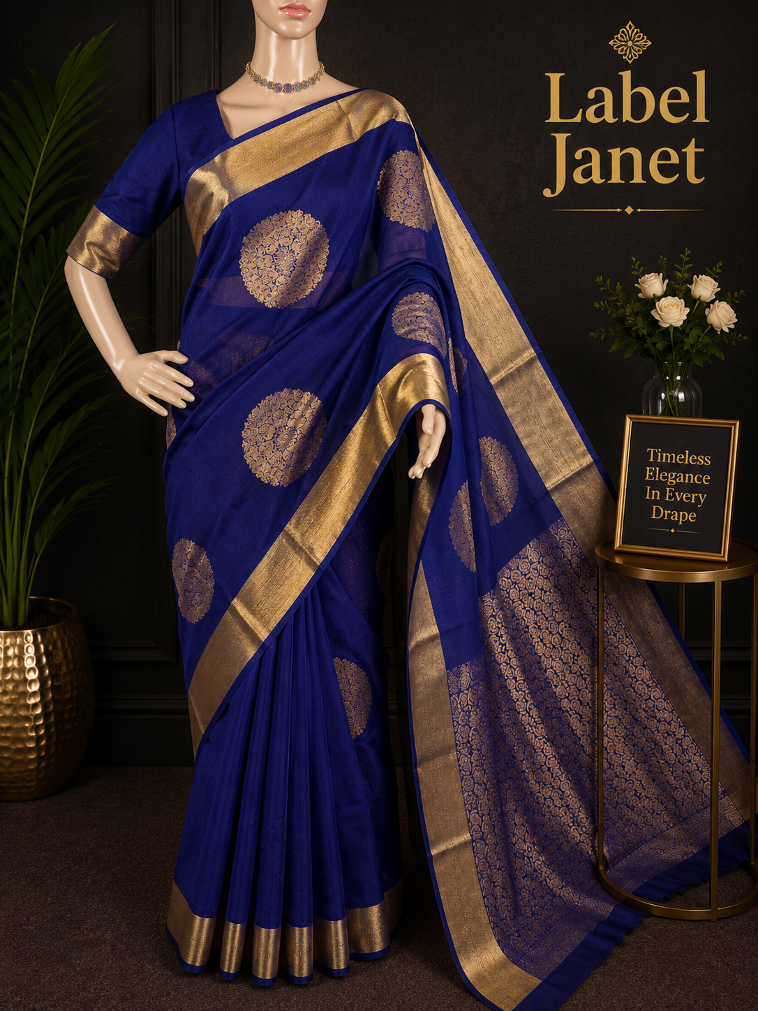 Ocean Dot Delight - Blue soft silk saree