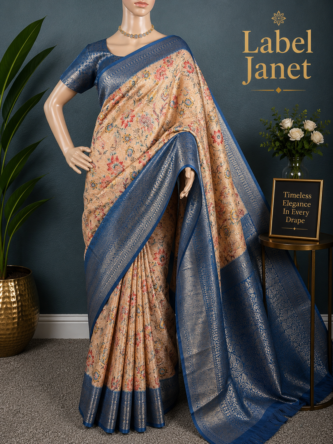 Dessert Meets Ocean Drape - Beige soft silk saree