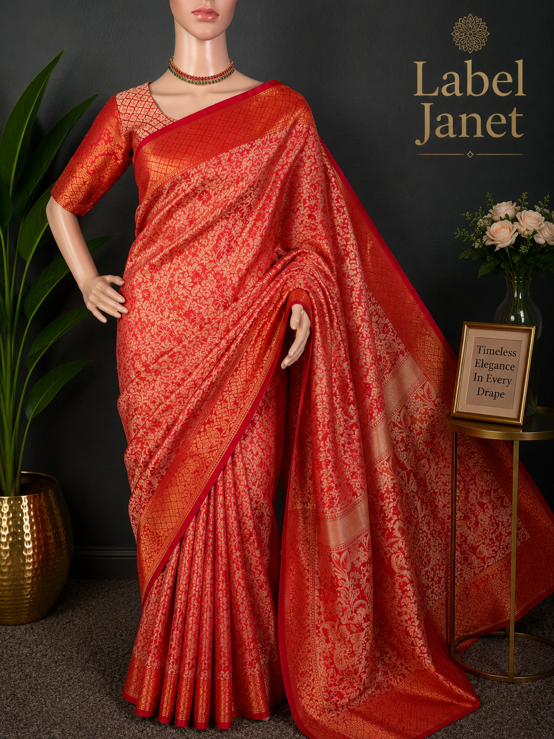 Bridal Red Glow - Banarasi silk saree with blouse