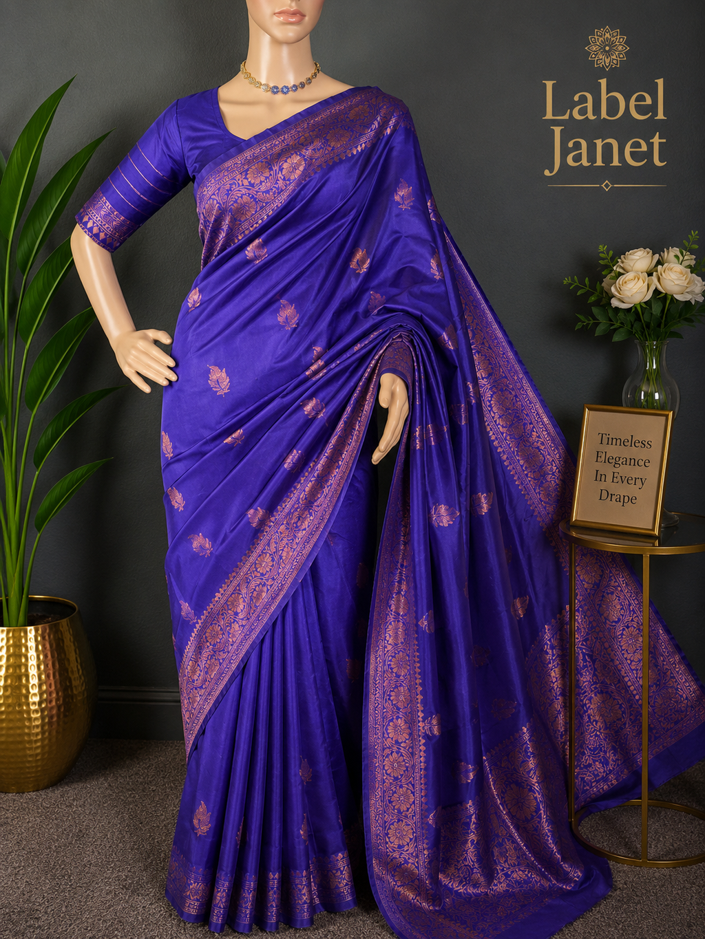 Midnight Vogue Splash - Blue banarasi silk saree