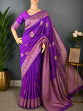 Amethyst Flow Dream - Violet Banarasi silk saree with blouse