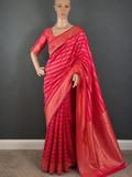 Pink Aura Striped Saree - Banarasi Silk Saree with Blouse