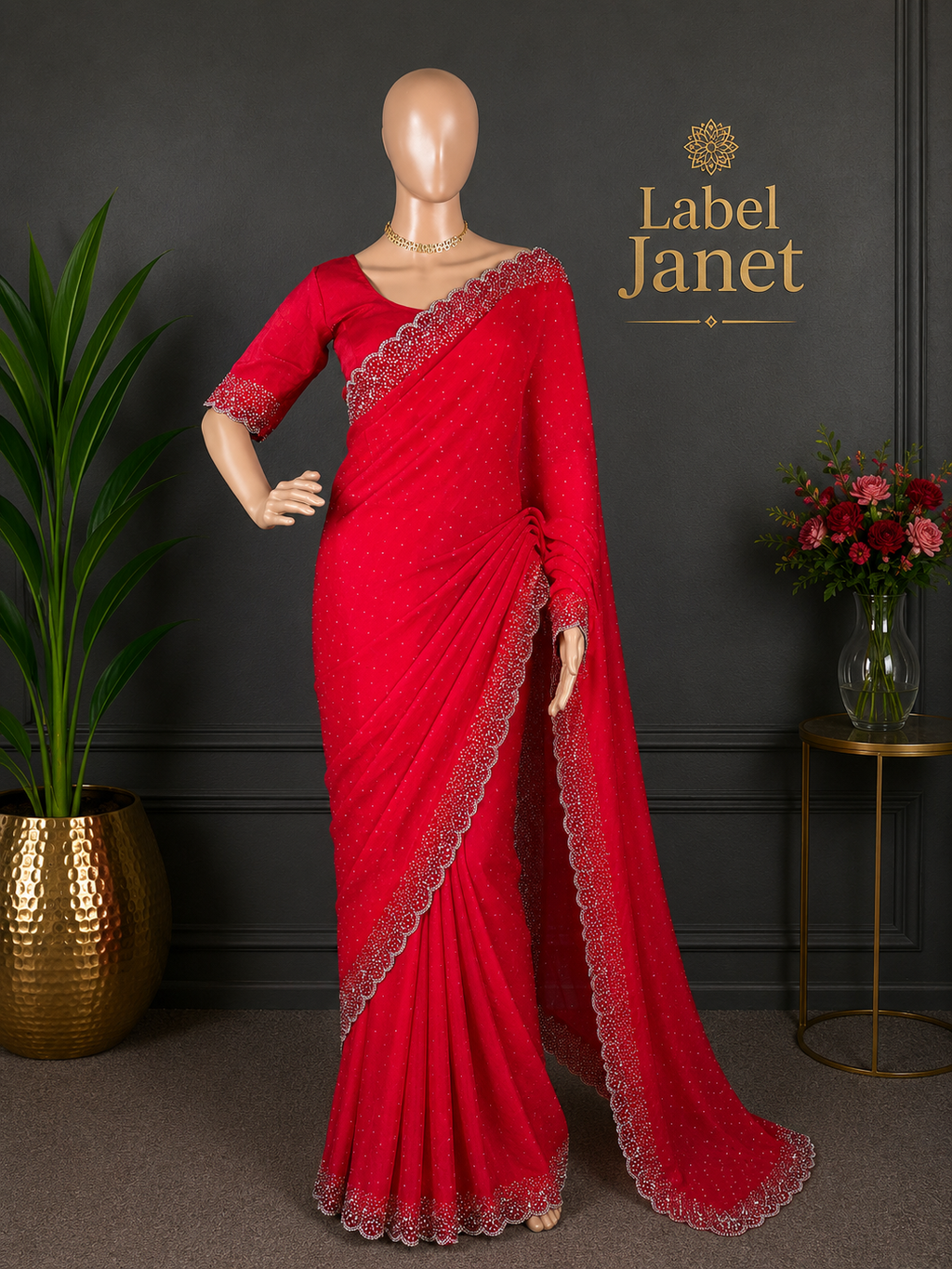Red Velvet Radiance - Stone Space silk saree