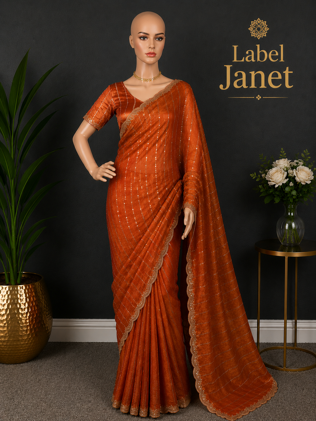 Tangerine Twirl - Premium Orange space silk saree with blouse